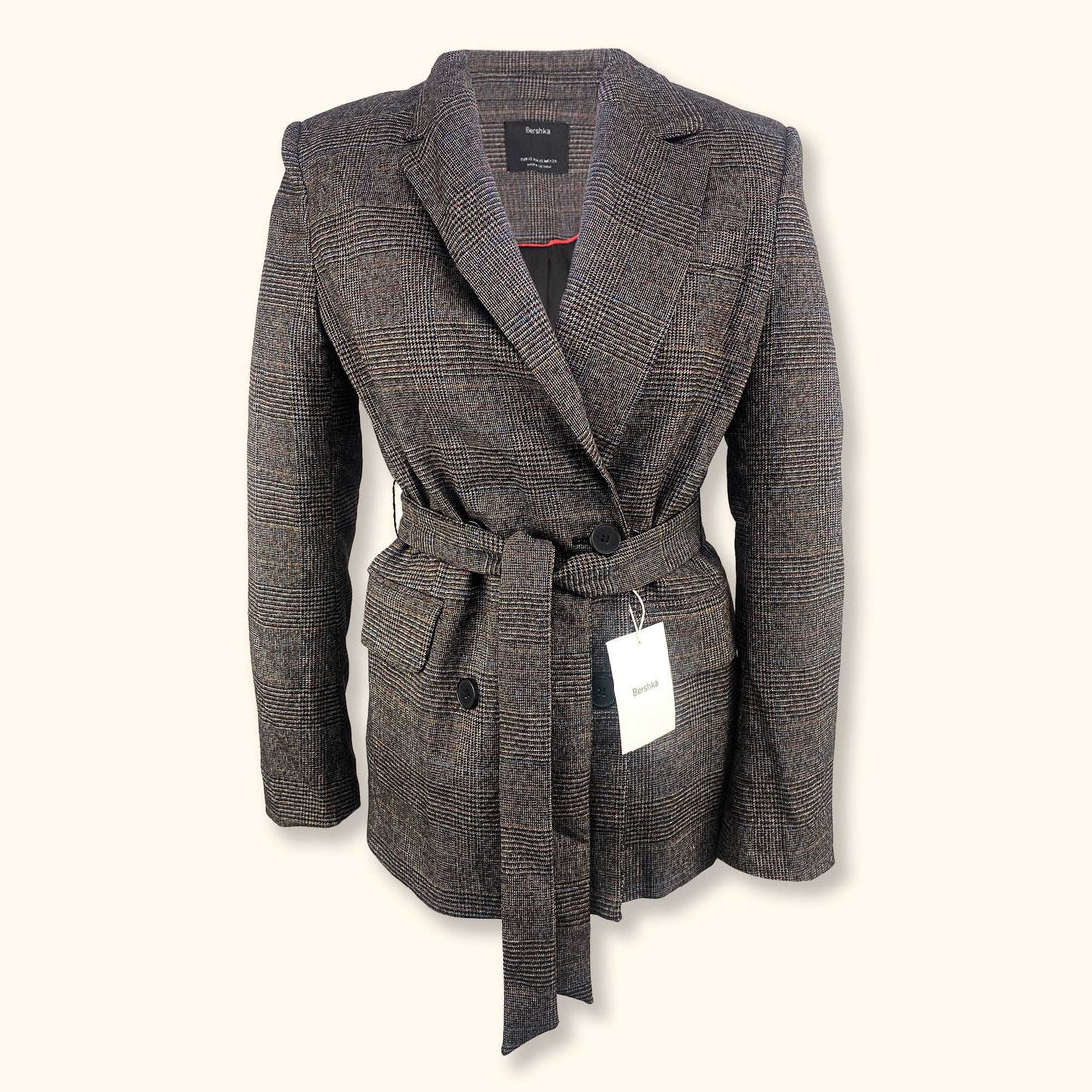 Bershka Double Breasted Grey Check Blazer - Size XS - - Coats & jackets