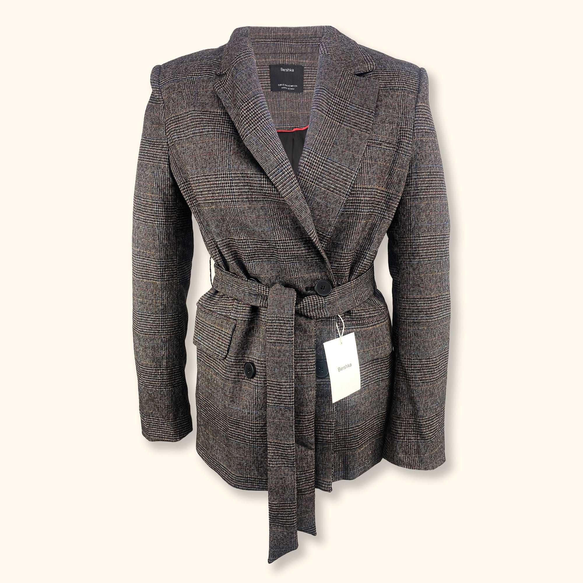 Bershka Double Breasted Grey Check Blazer - Size XS -  - Coats & jackets