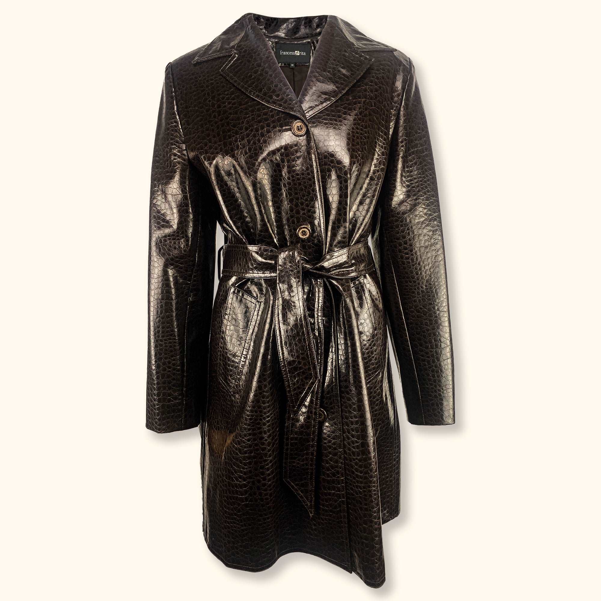 Dark Brown Croc Faux Leather Trench Coat - Size Medium -  - Coats & jackets