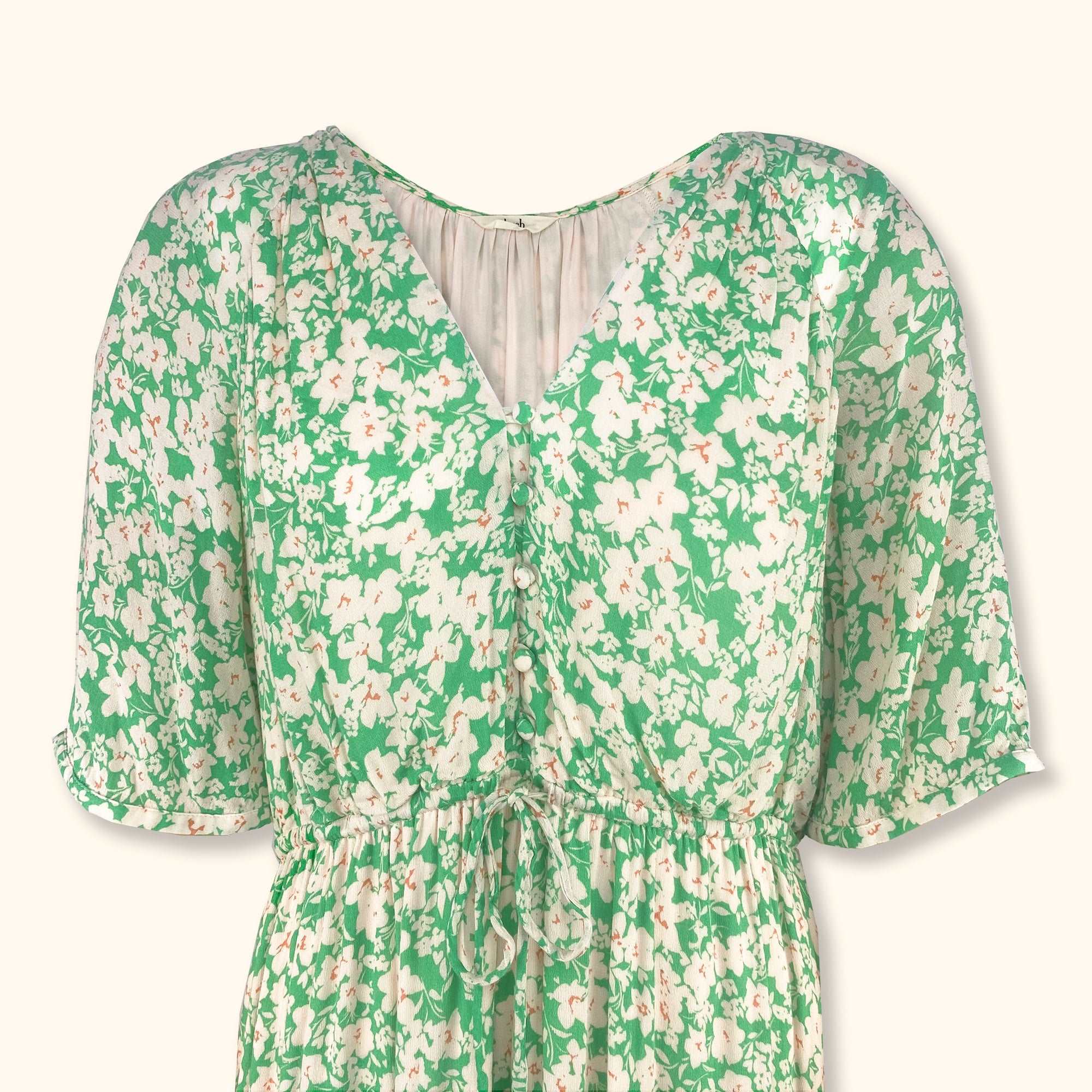 Hush Green Floral Short Sleeve Midi Dress - Size 16 -  - Dresses
