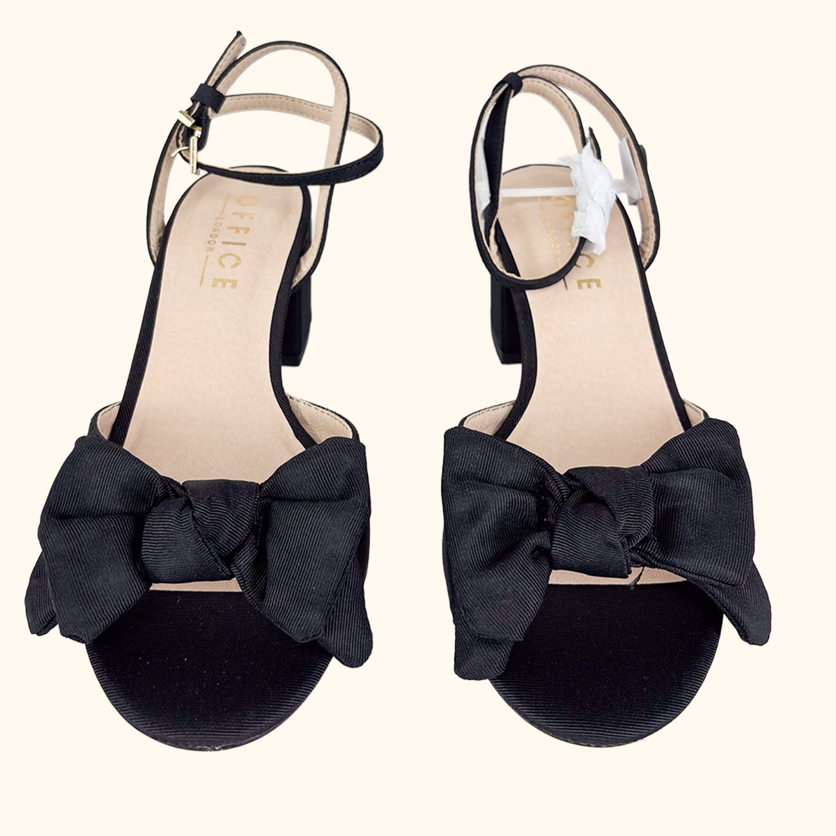 Office Black Block Heel Bow Sandals - Size 5