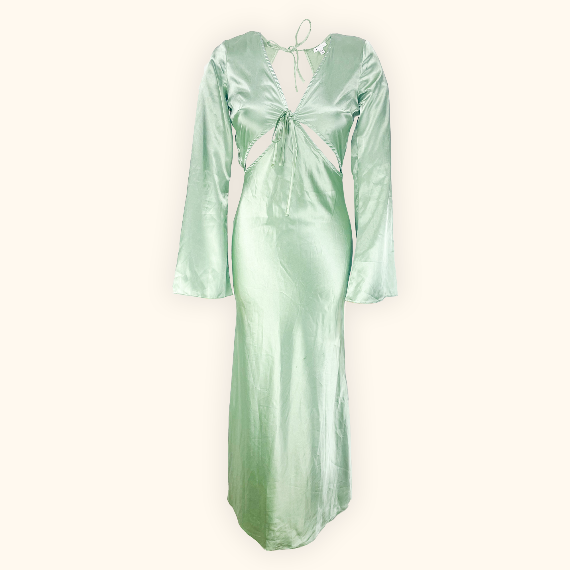Topshop Mint Green Satin Long Sleeve Cut Out Midi Dress - Size 8 Topshop