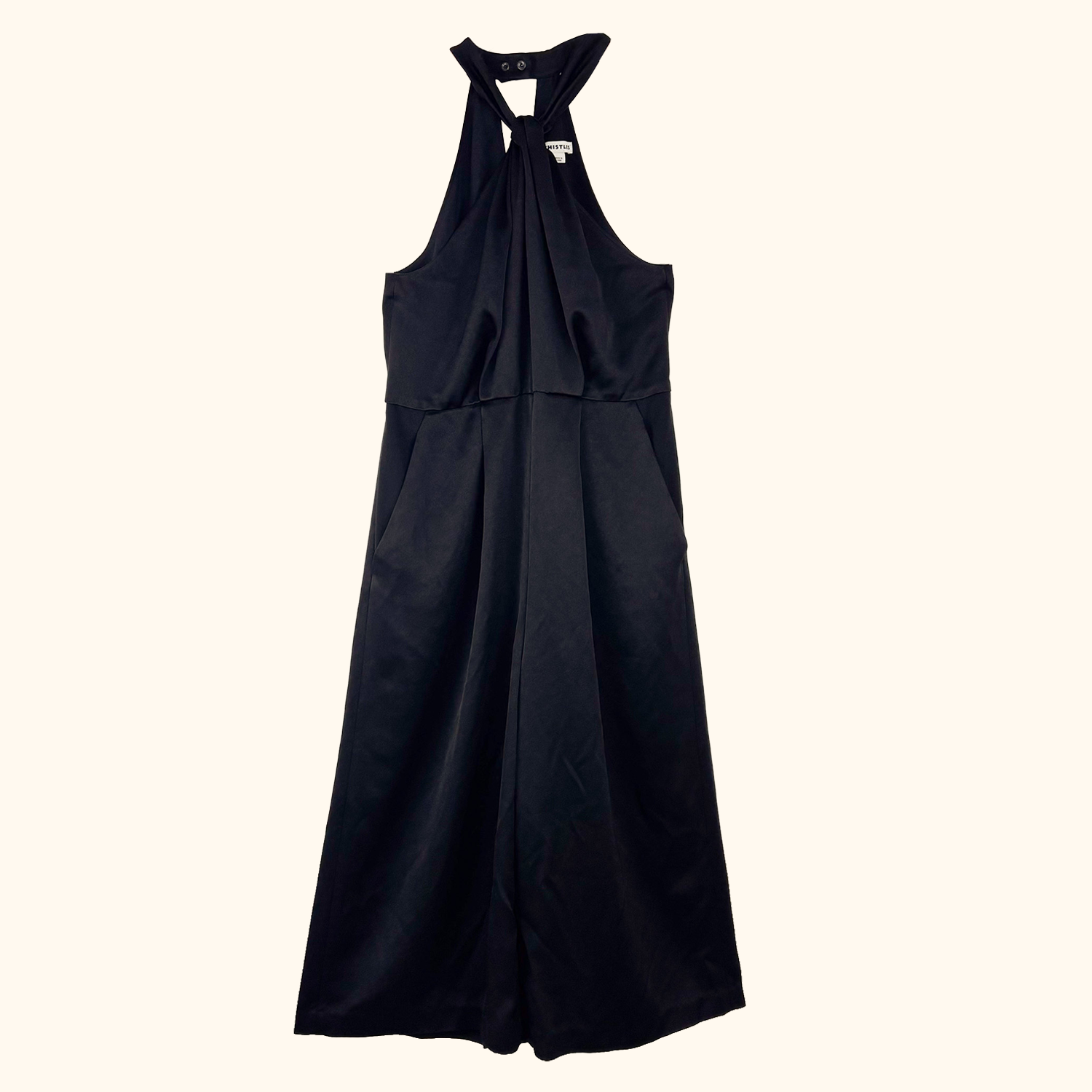 Whistles Black Sophia Satin Halter Neck Jumpsuit - Size 12 Whistles