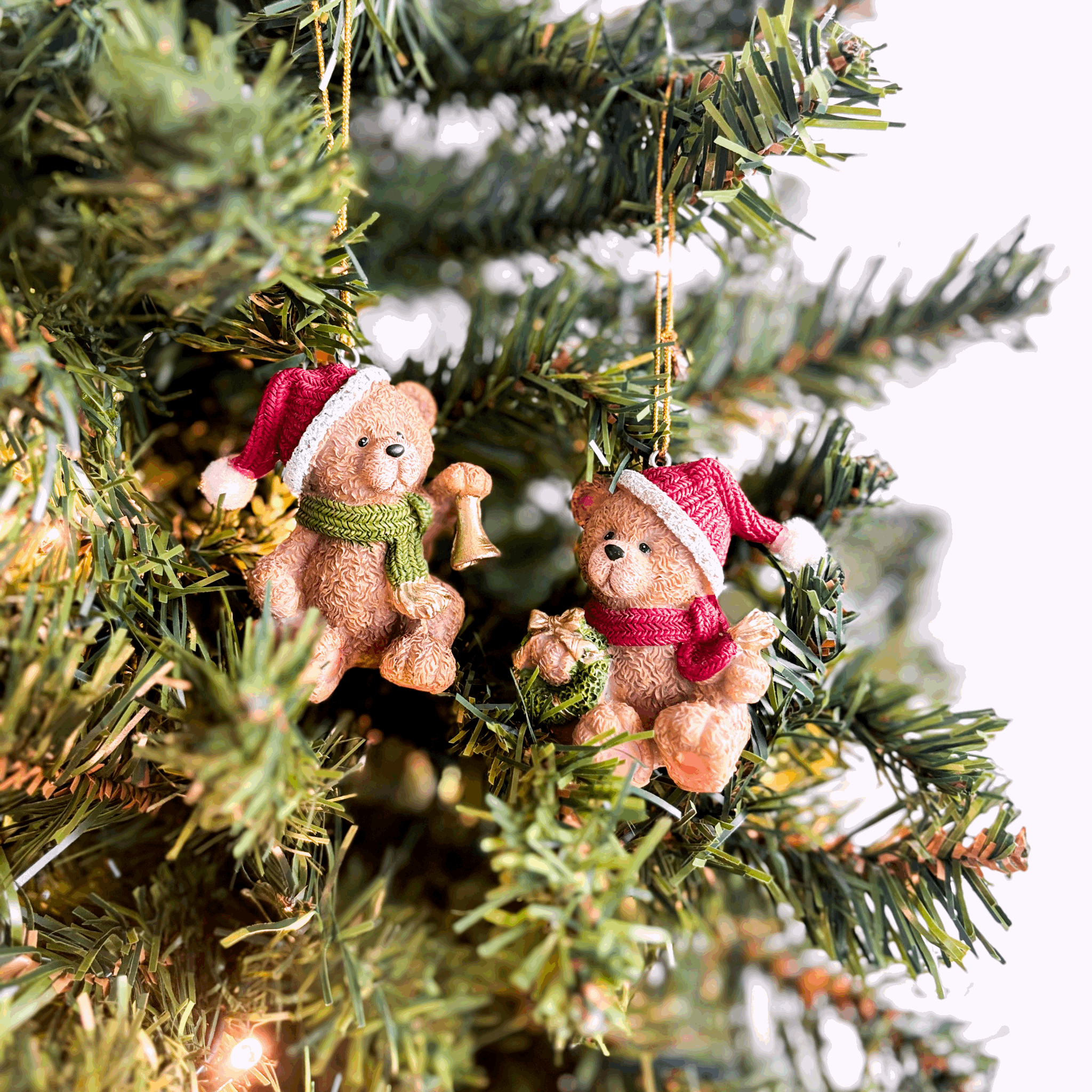 Resin Teddy Bear Hanging Christmas Baubles Set of 2 Sunshine Thrift