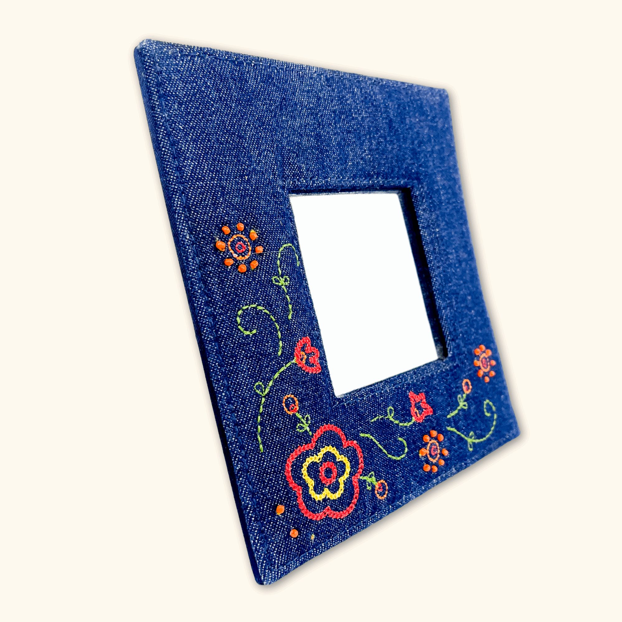 Denim Beaded Square Mirror - - Picture Frames