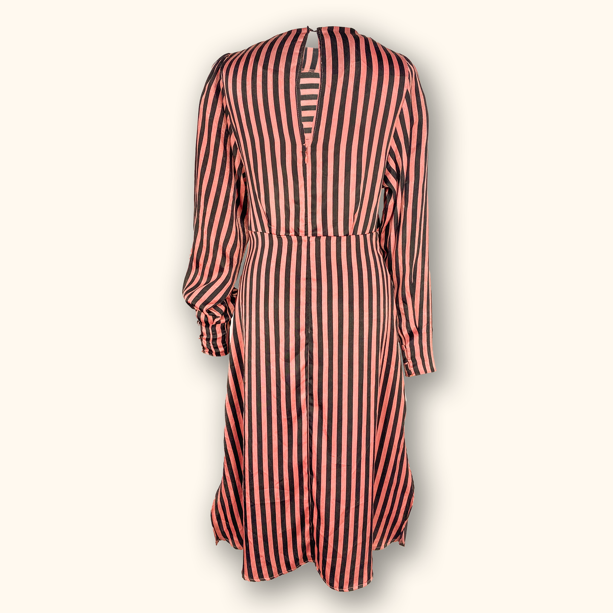 Mango Pink Stripe Satin Long Sleeve Midi Dress - Size 10