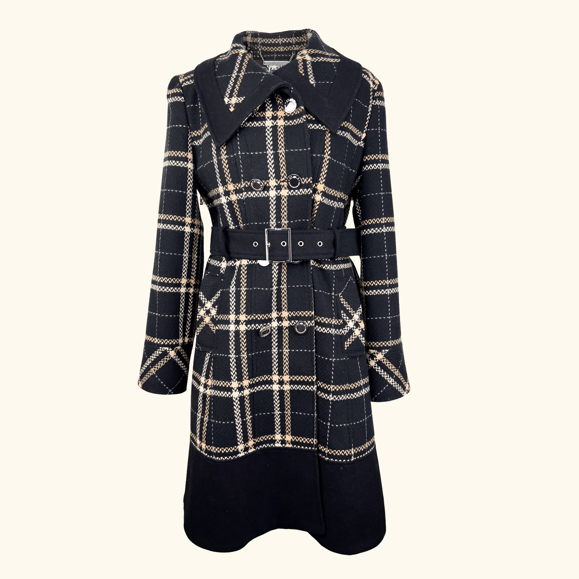 Star By Julien MacDonald Black Wool Blend Trench Coat - Size 14