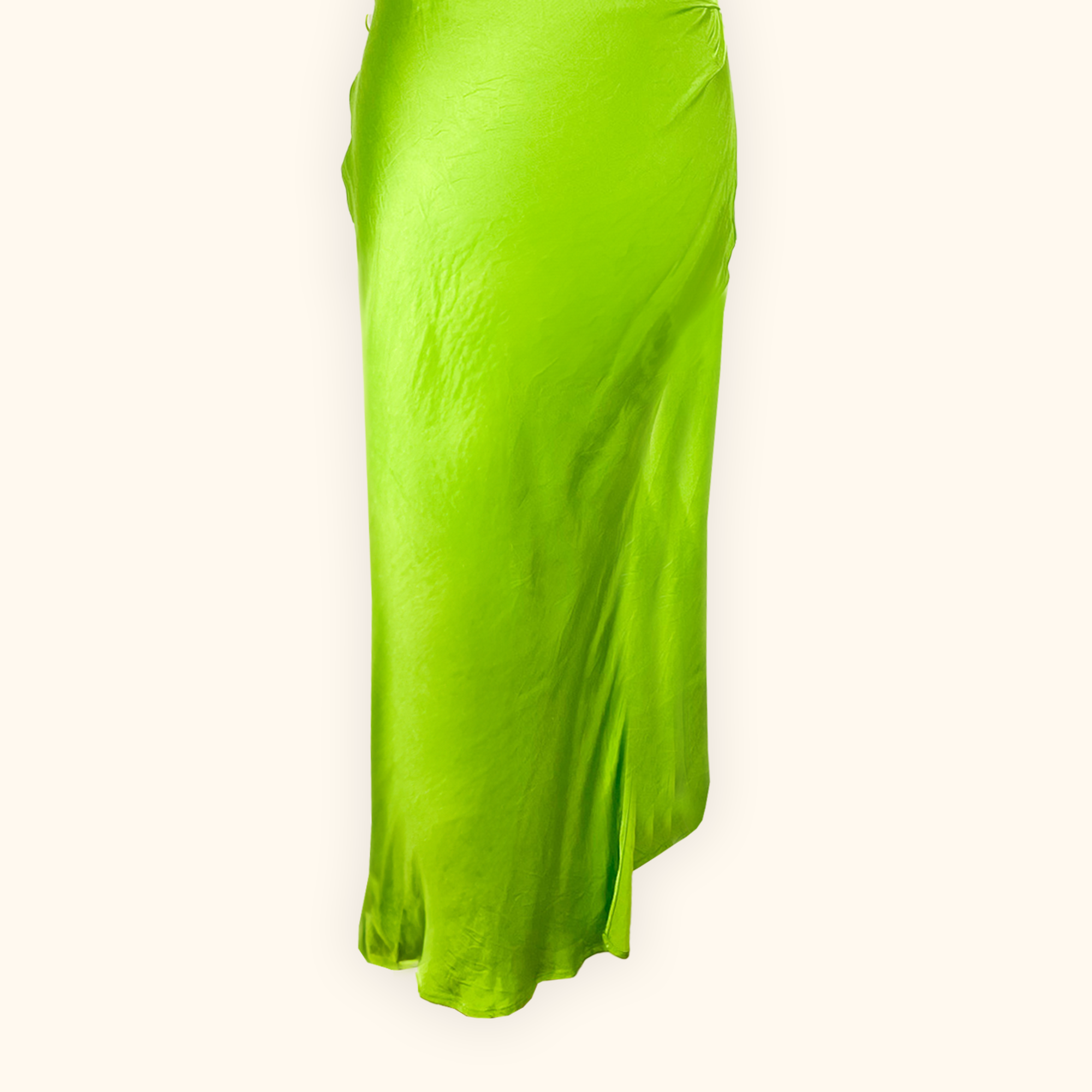 Zara Neon Lime Green Cami Satin Midi Dress - Size Small Zara