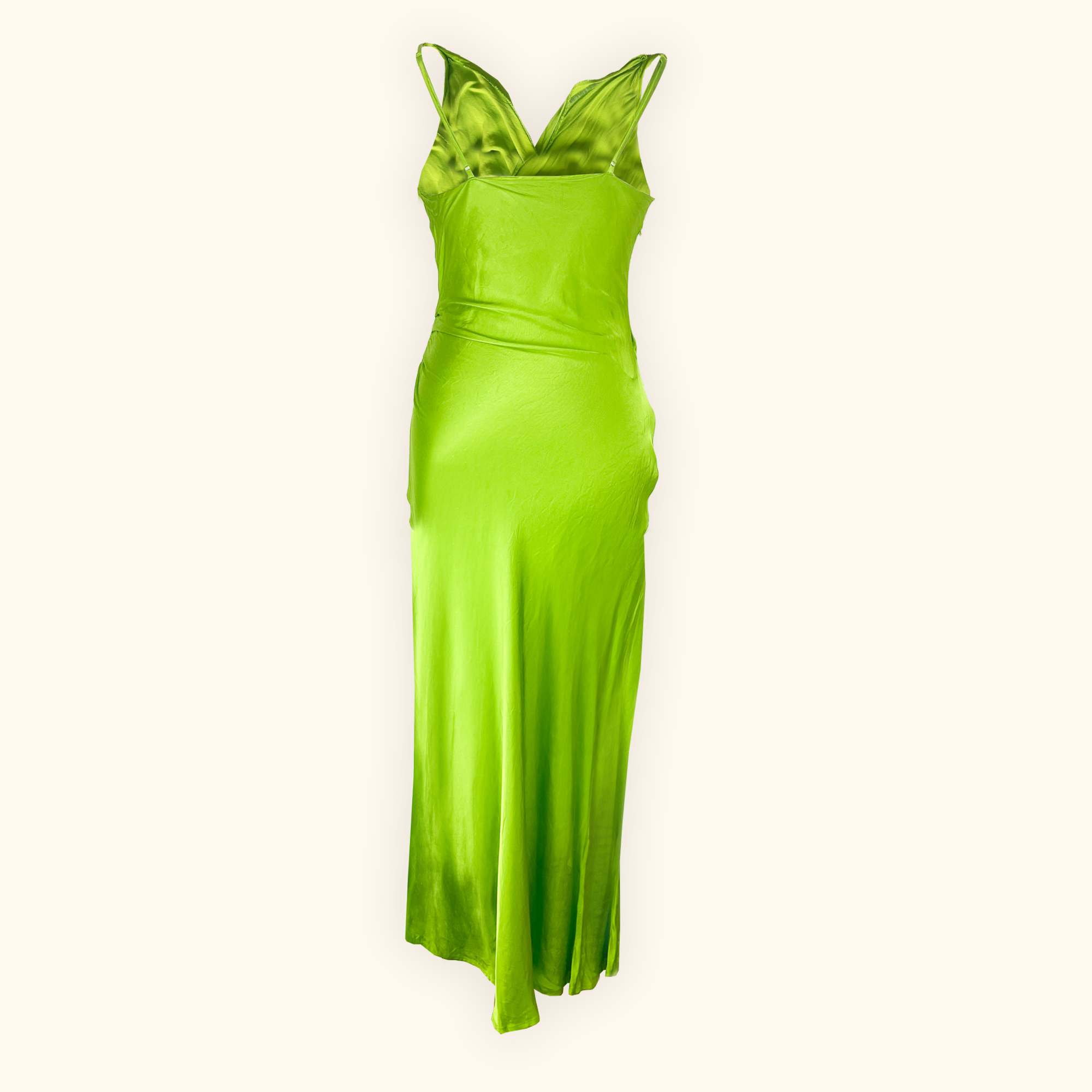 Zara Neon Lime Green Cami Satin Midi Dress - Size Small Zara