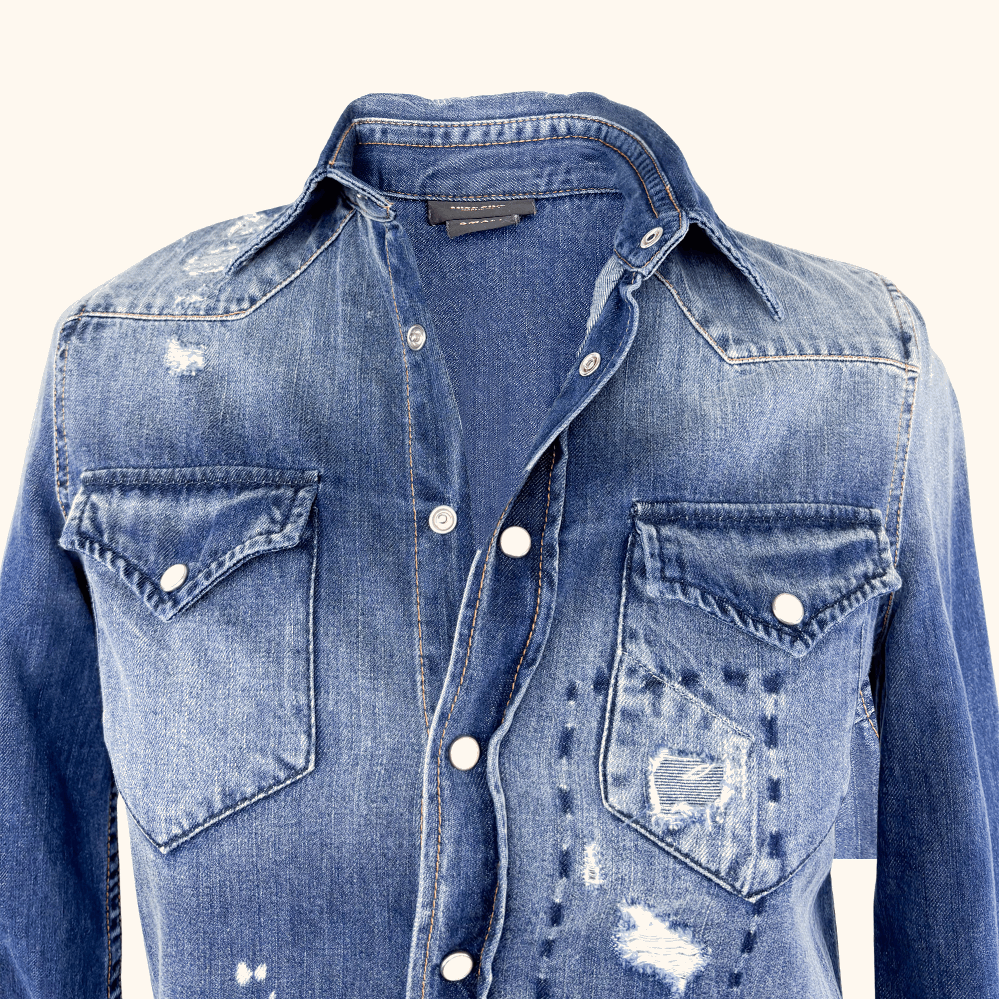 Miss Sixty Distressed Blue Denim Long Sleeve Size - Size Small