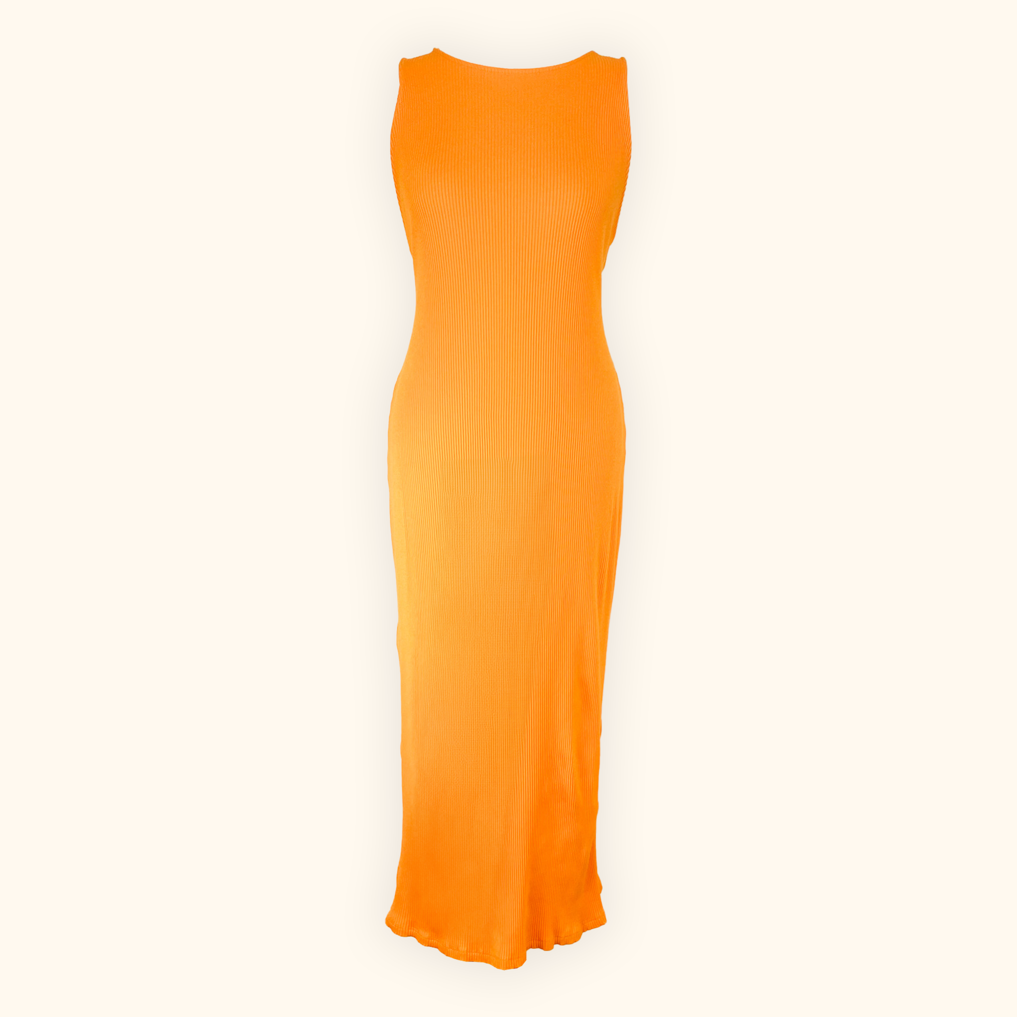 H&M Orange Fitted Ribbed Sleeveless Midi Dress - Size Large - - Dresses