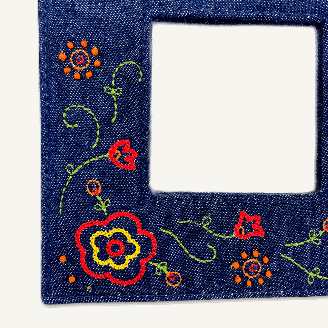 Denim Beaded Square Mirror -  - Picture Frames