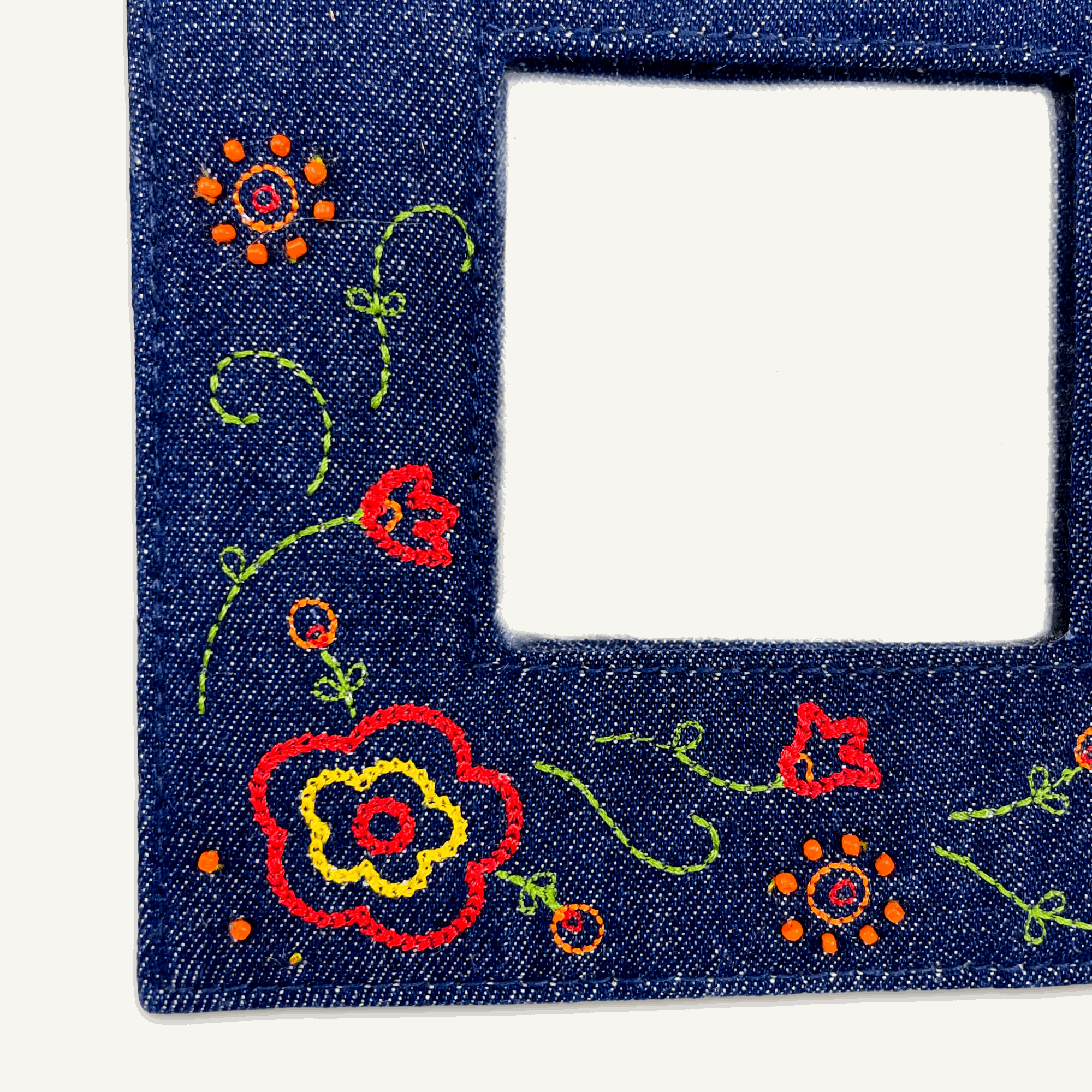 Denim Beaded Square Mirror - - Picture Frames