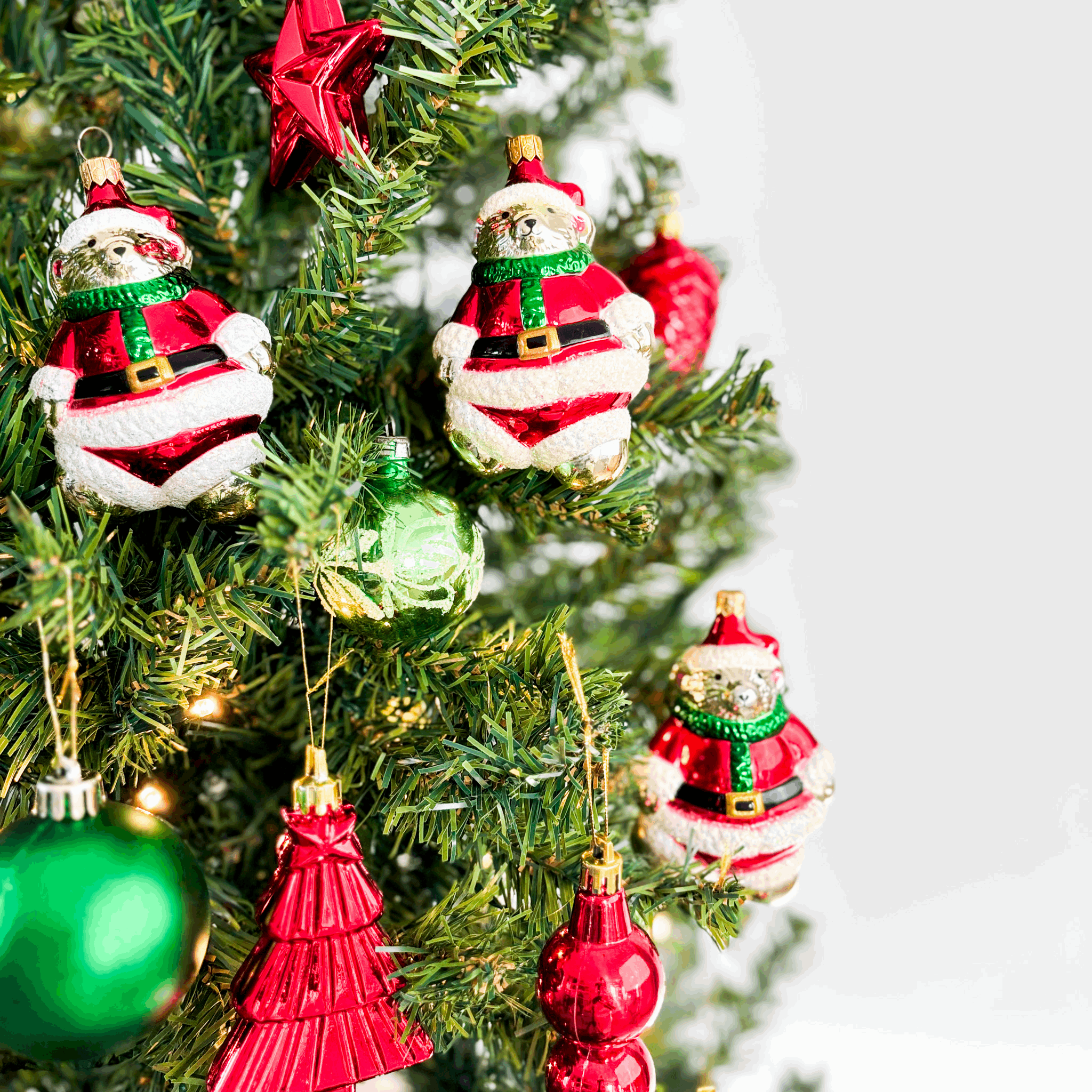 Green and Red Bear Christmas Baubles Mixed Set of 14 Sunshine Thrift