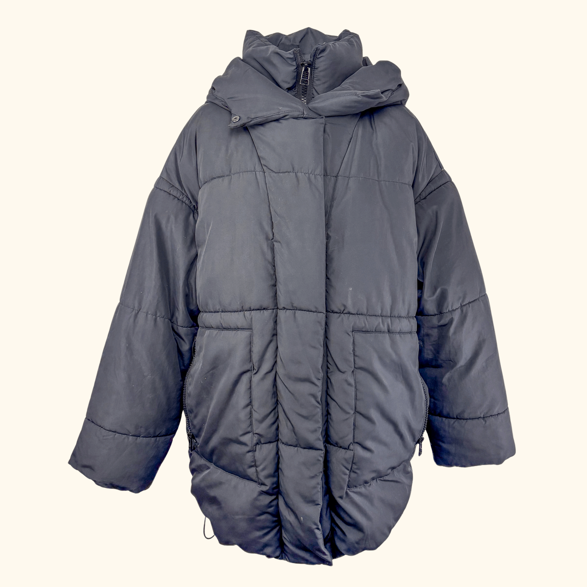 Monki Black Padded Hooded Puffer Coat - Size Medium