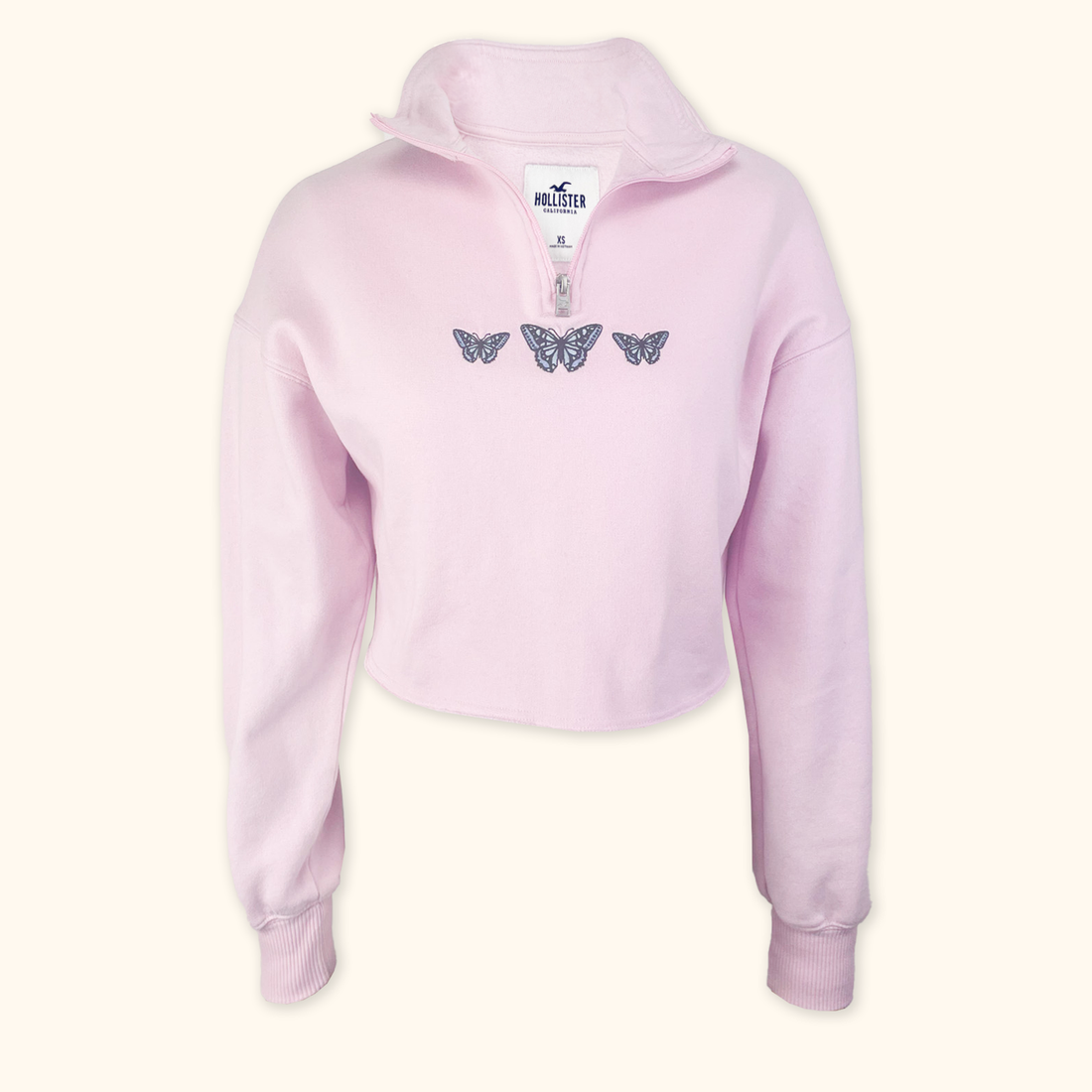 Hollister Pink Soft Butterfly Cropped Quarter Zip Sweatshirt - Size XS Hollister