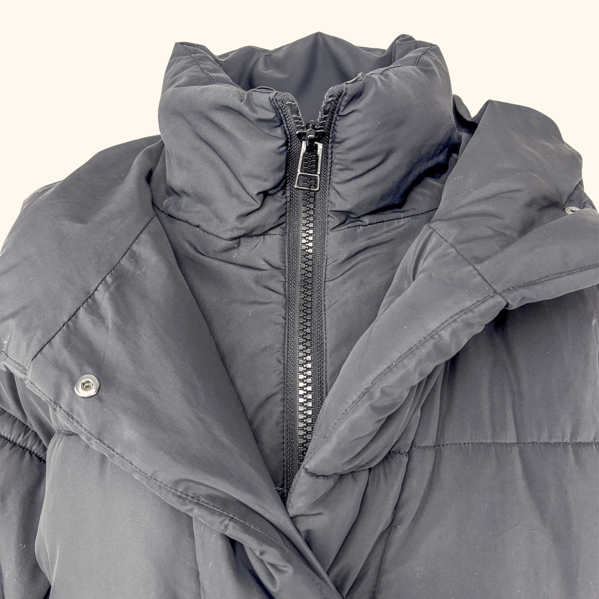 Monki Black Padded Hooded Puffer Coat - Size Medium