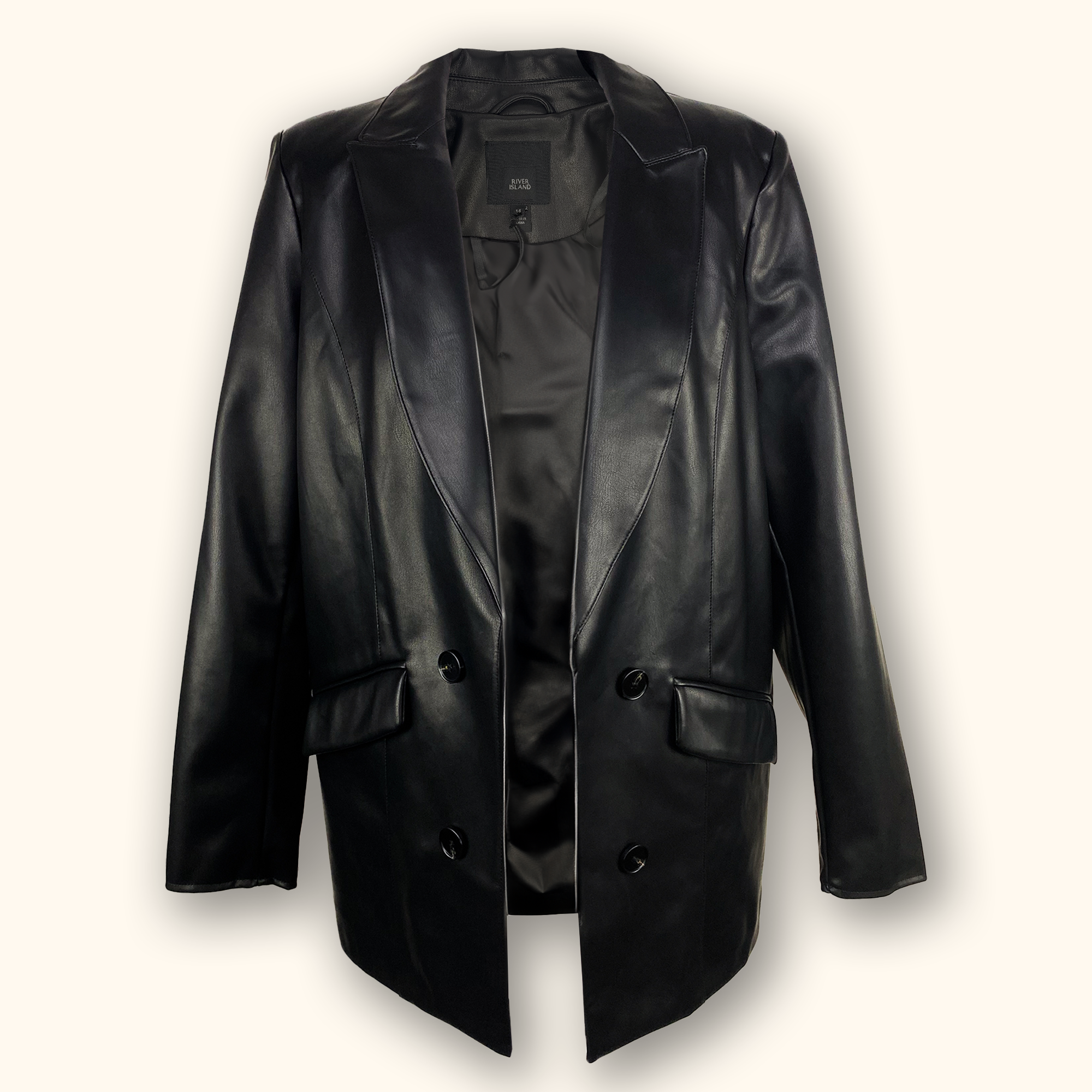 River Island Black Faux Leather Blazer - Size 14 - - Coats & jackets