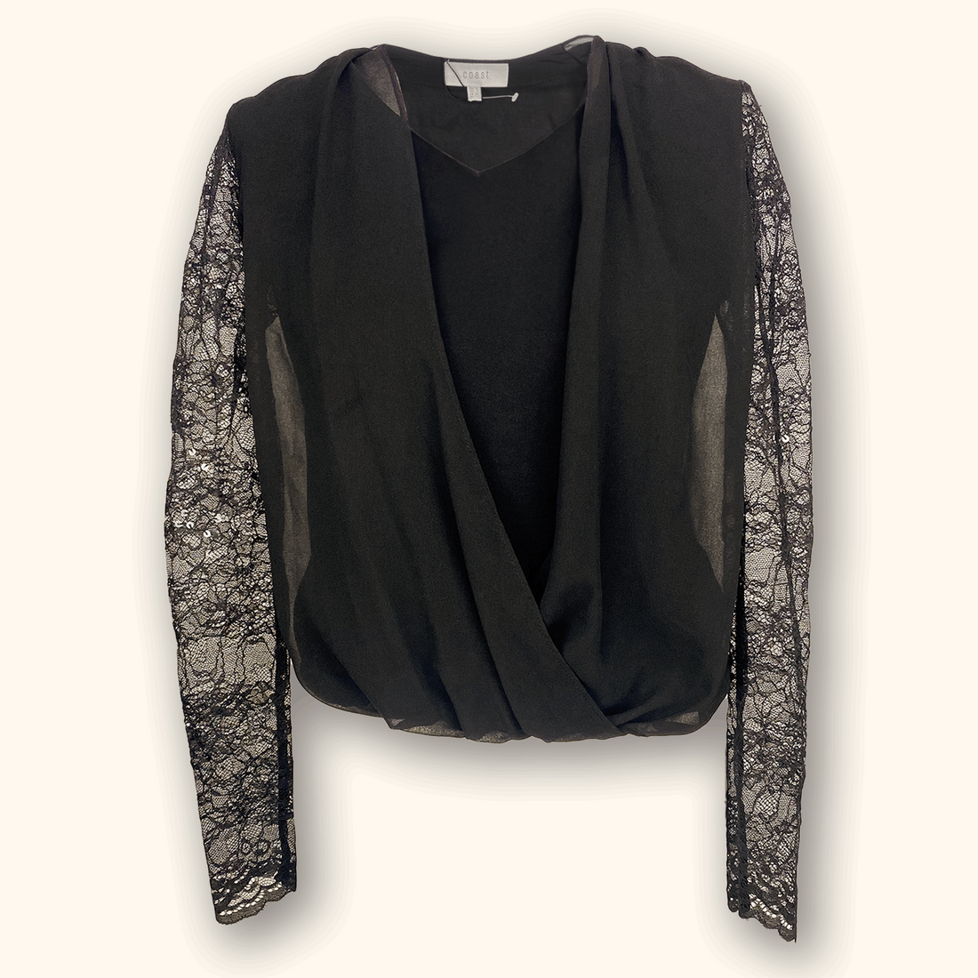 Coast Black Sheer Long Sleeve Lace Top - Size 6 -  - Tops & Shirts