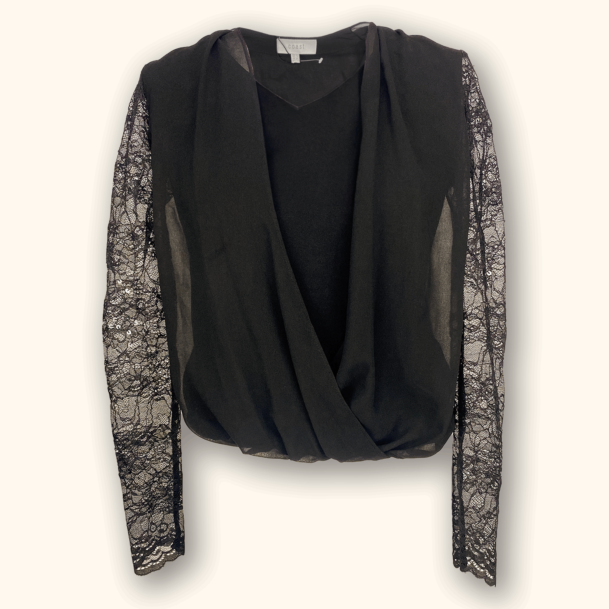 Coast Black Sheer Long Sleeve Lace Top - Size 6 -  - Tops & Shirts