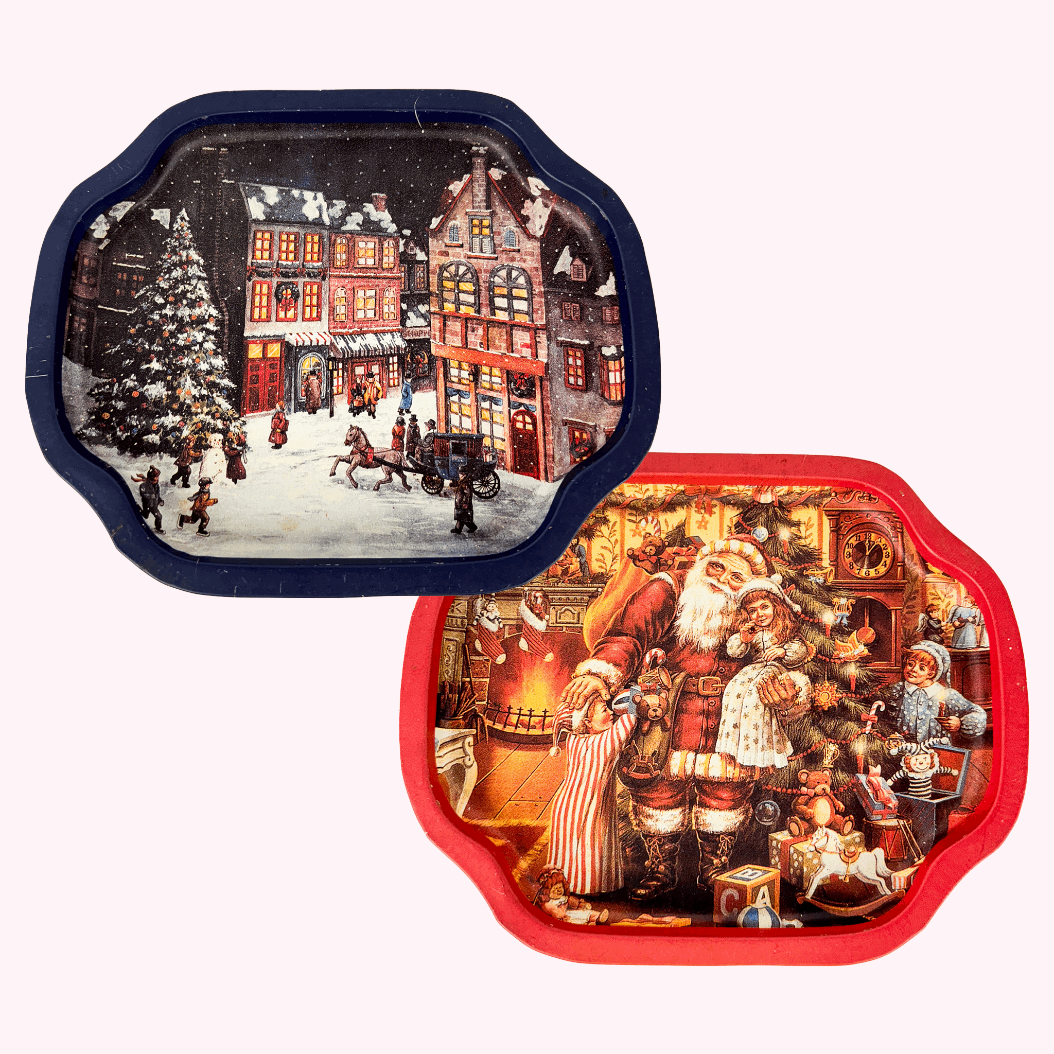 Vintage Hartin Christmas Snack Trays Red and Blue Set of 2 Hartin
