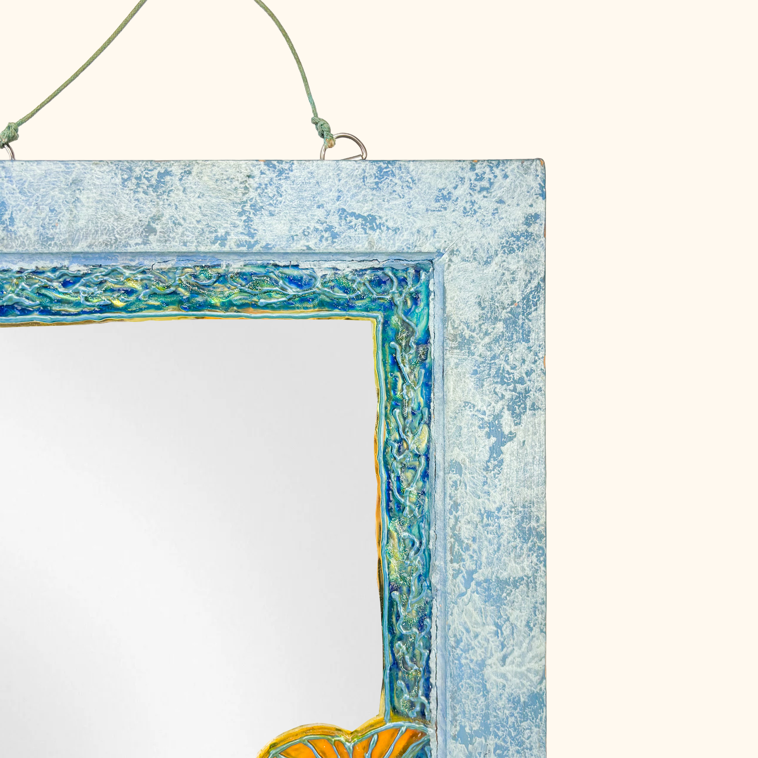 Stained Glass Wood Mirror Blue Fish Starfish Sunshine Thrift