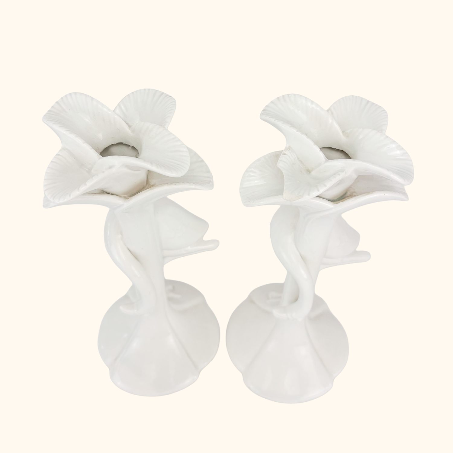 Fitz & Floyd 1980s White Porcelain Flamingo Candle Holders - Set of 2 Fitz & Floyd