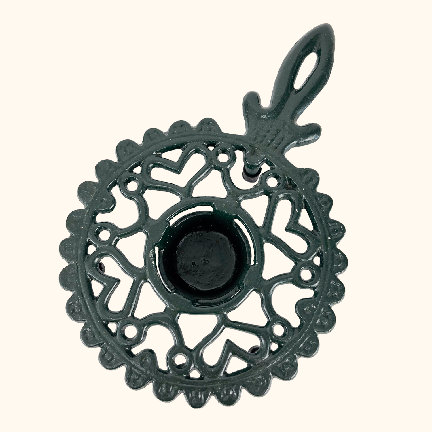 Dark Green Cast Iron Teapot Pan Warmer Tealight Holder Sunshine Thrift