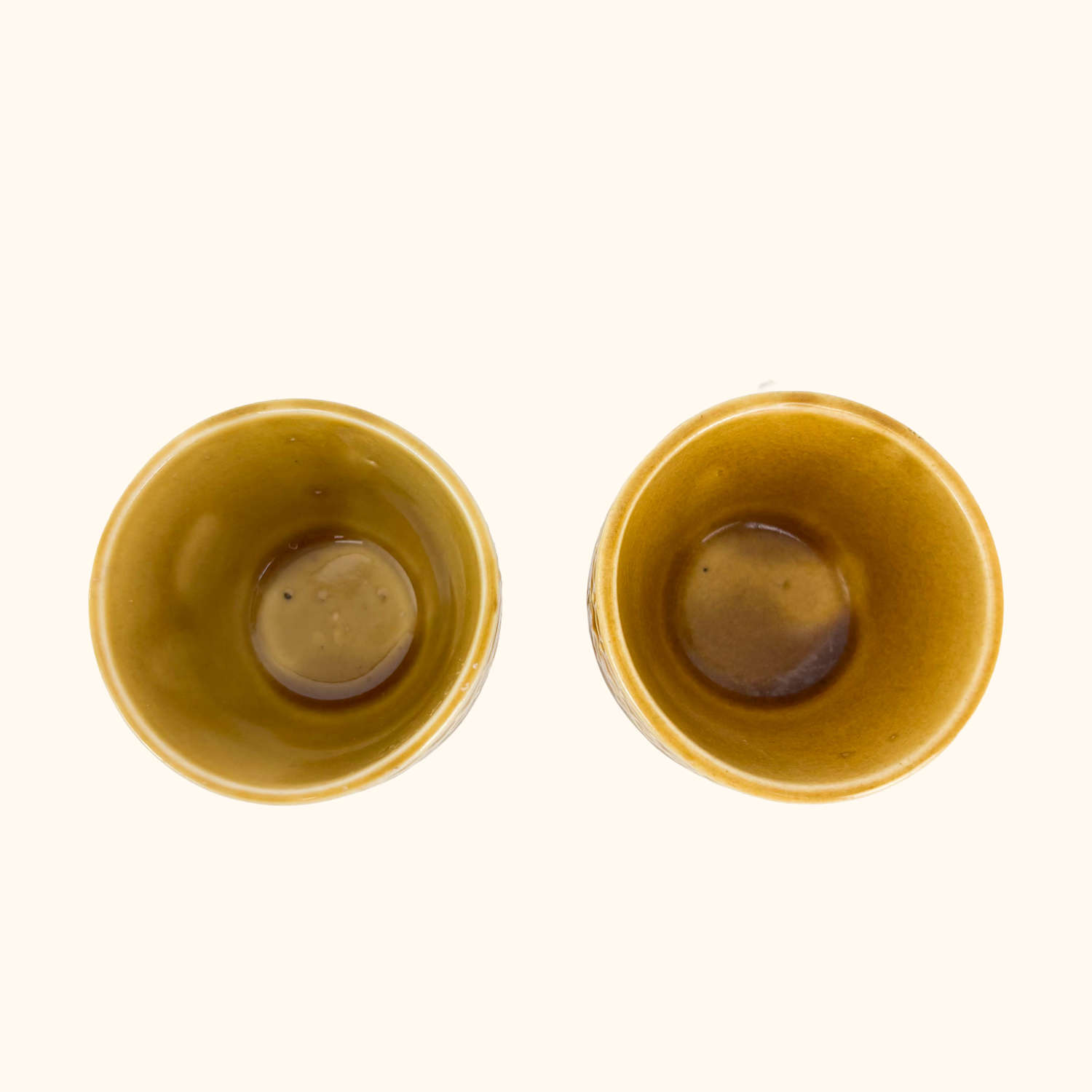 Teak Ceramic Egg Cups Pair Vintage 1960s Sunshine Thrift