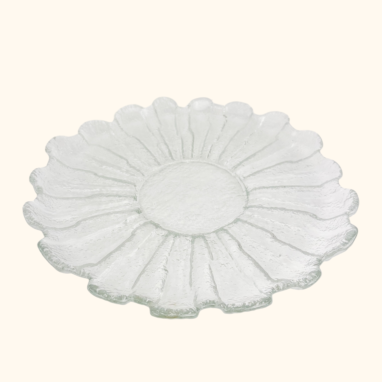 Scandinavian Ice Glass Flower Serving Platter Sunshine Thrift