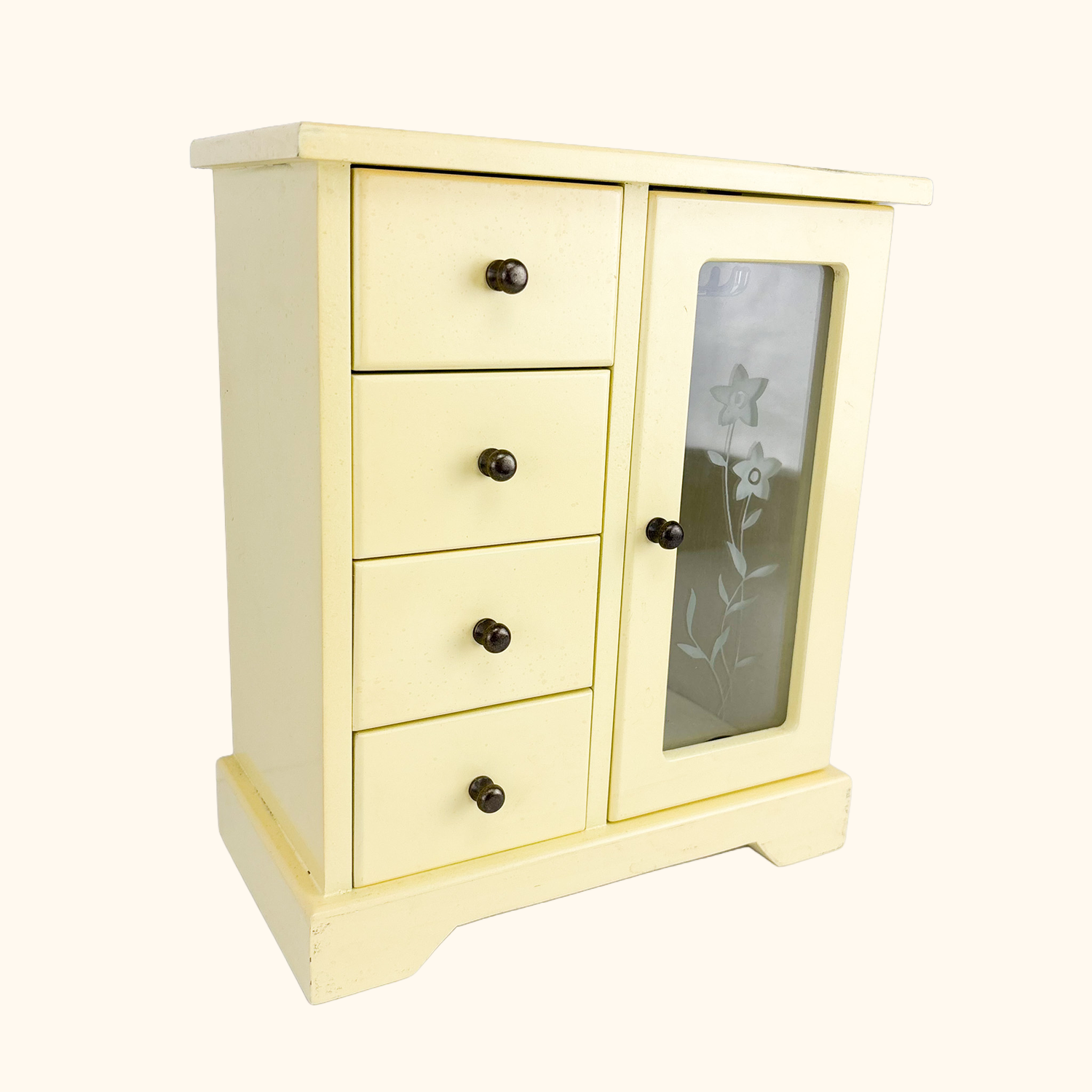 Cream Wood Jewellery Box Velvet Lined Sunshine Thrift