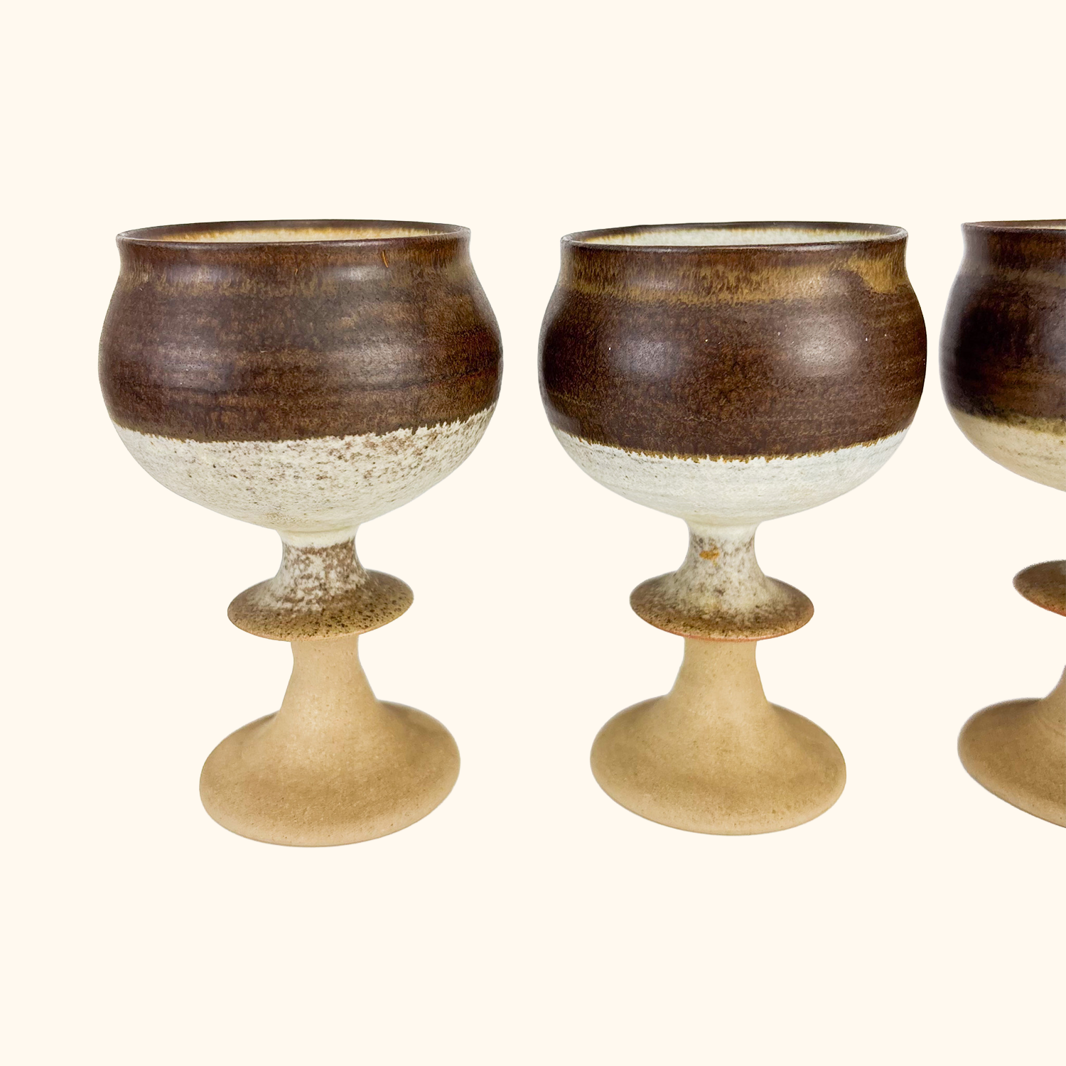Studio Pottery Brown Stoneware Goblets - Set of 6 Sunshine Thrift