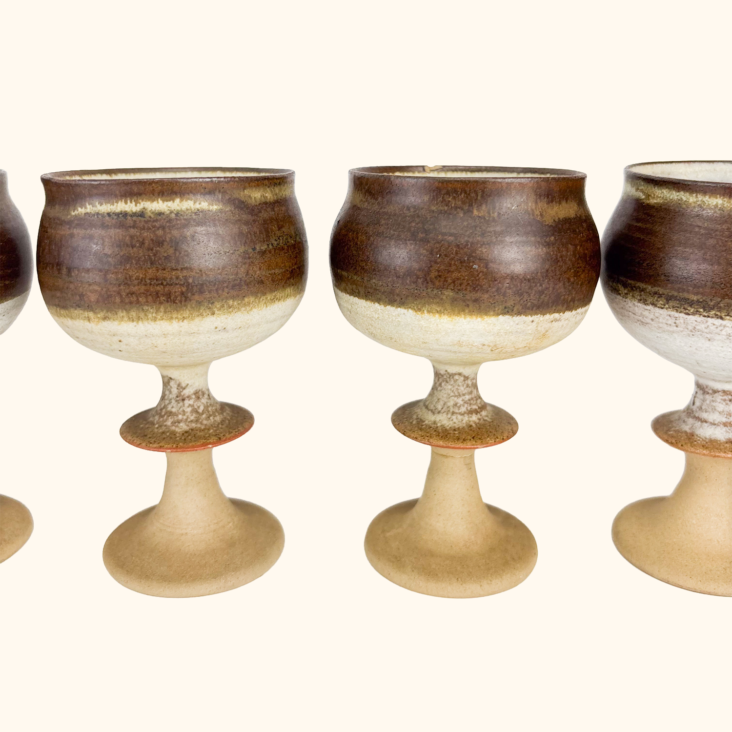 Studio Pottery Brown Stoneware Goblets - Set of 6 Sunshine Thrift