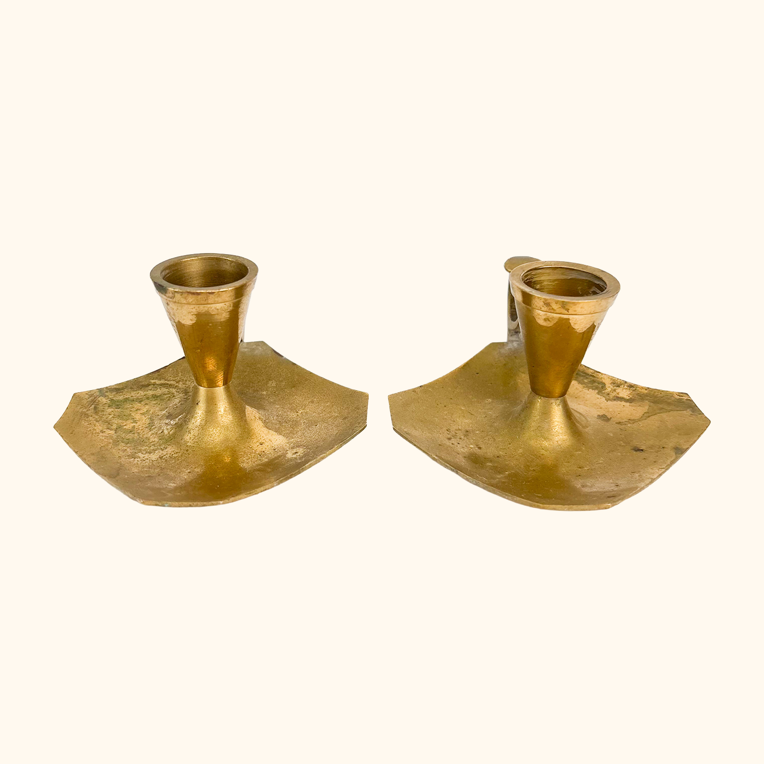 Solid Brass Finger Loop Candlestick Holder Drip Plate - Set of 2 Sunshine Thrift