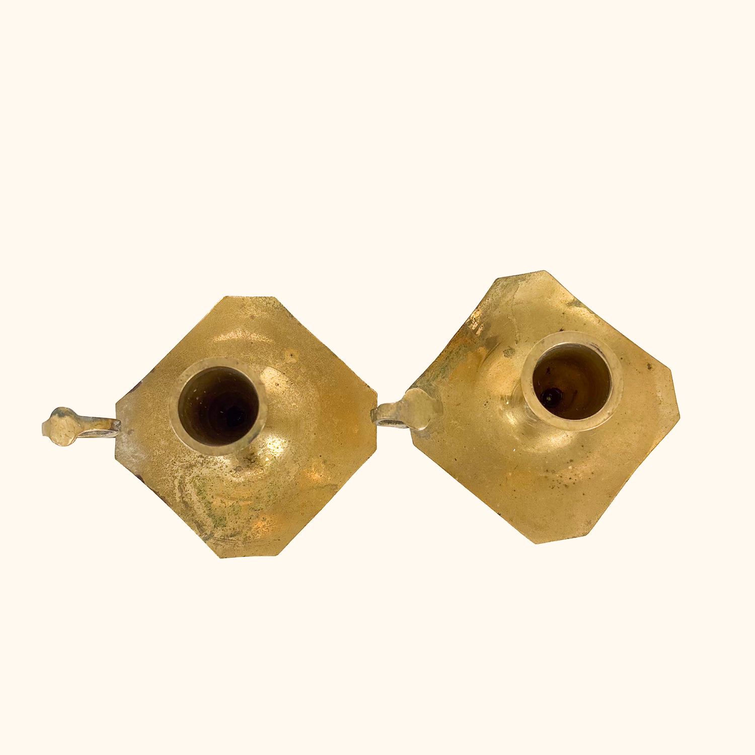 Solid Brass Finger Loop Candlestick Holder Drip Plate - Set of 2 Sunshine Thrift