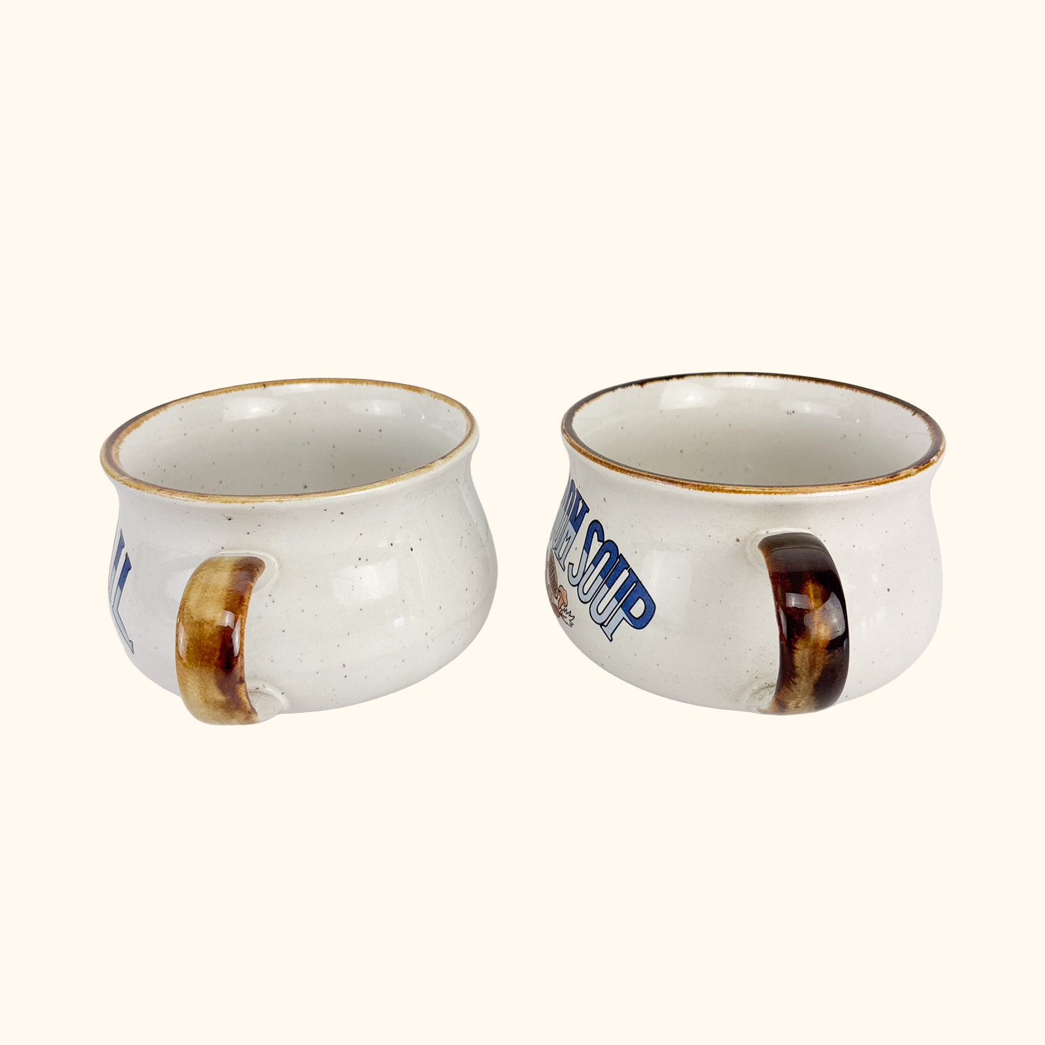 Vintage 1970s Soup Mugs Mushroom Oxtail Soup - Set of 2 Sunshine Thrift