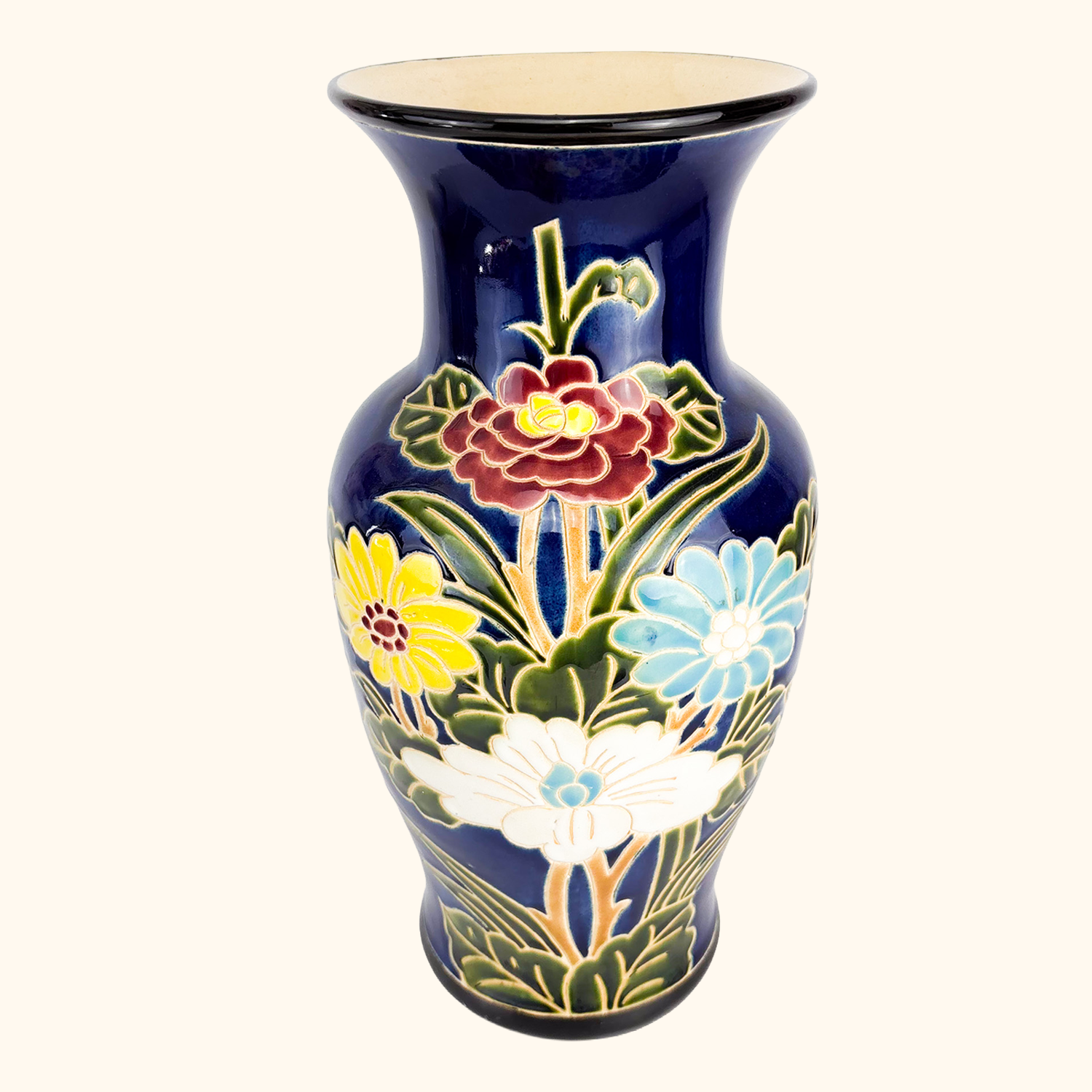 Mid Century Blue Lotus Large Standing Vase Sunshine Thrift