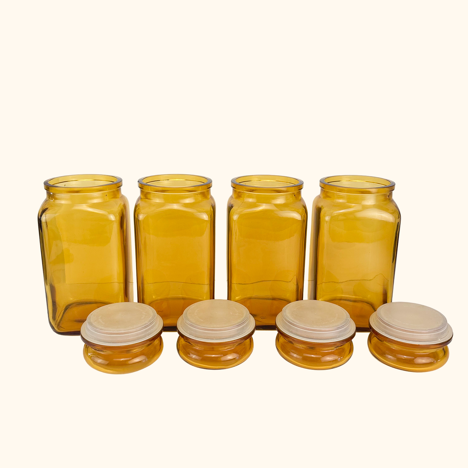 Bormioli Amber Glass Storage Jars with Lid - Set of 4 Luigi Bormioli