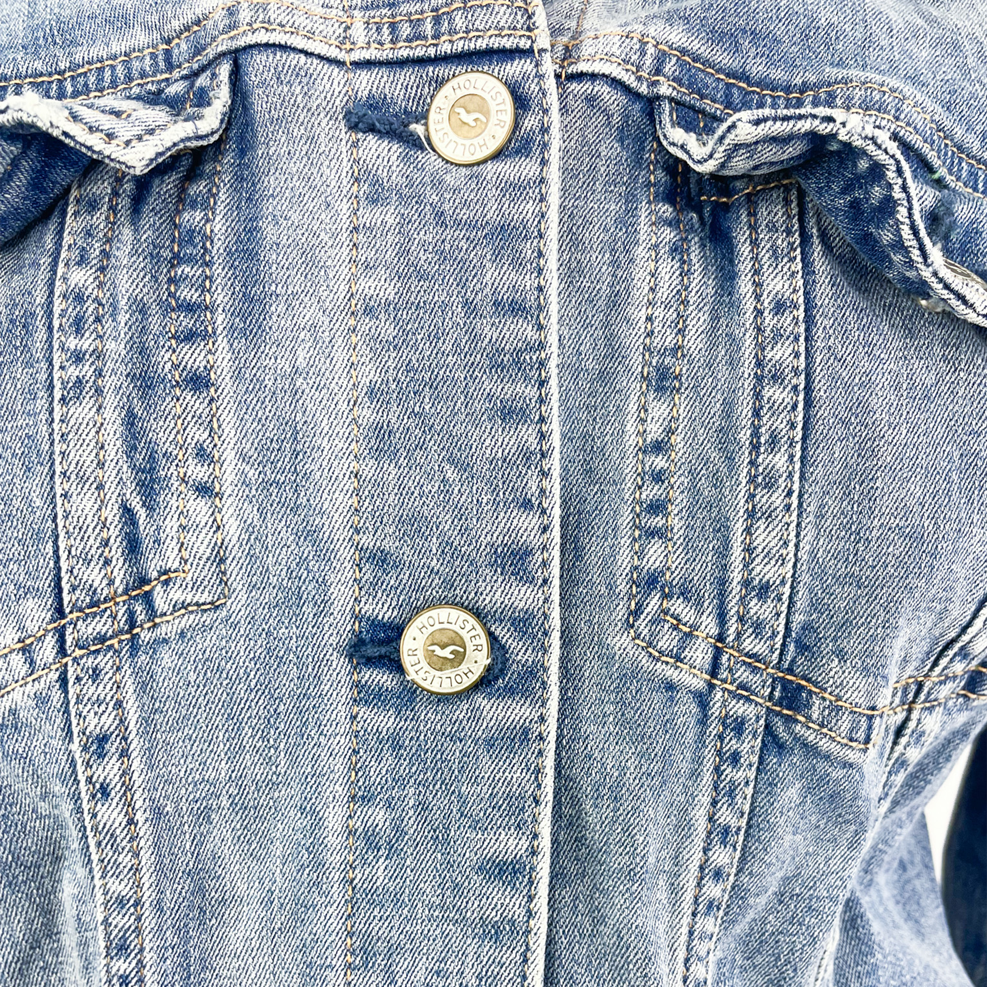 Hollister Floral Blue Denim Jacket - Size Medium Hollister