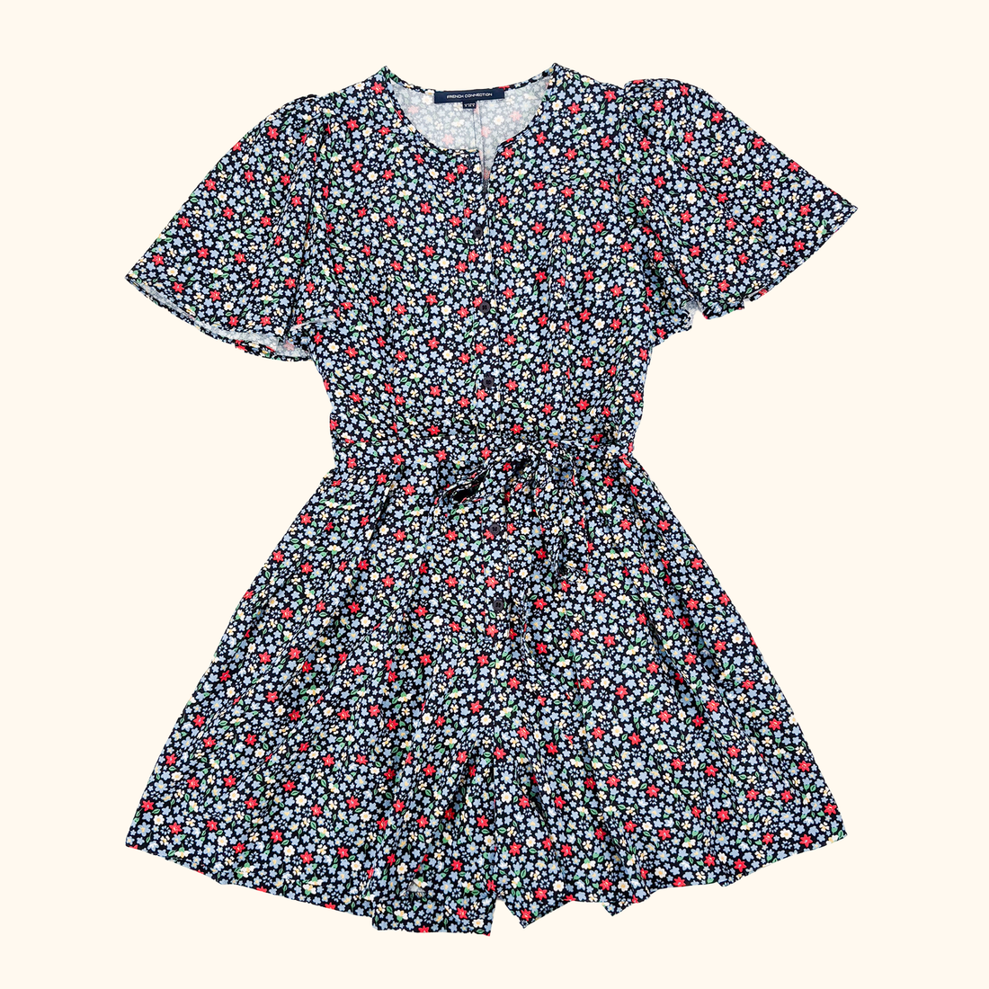 French Connection Navy Ditsy Floral Playsuit - Size 8 French Connection