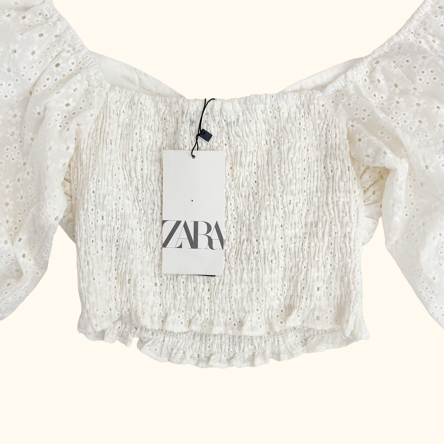 Zara White Broderie Anglaise Crop Top - Size Small Zara