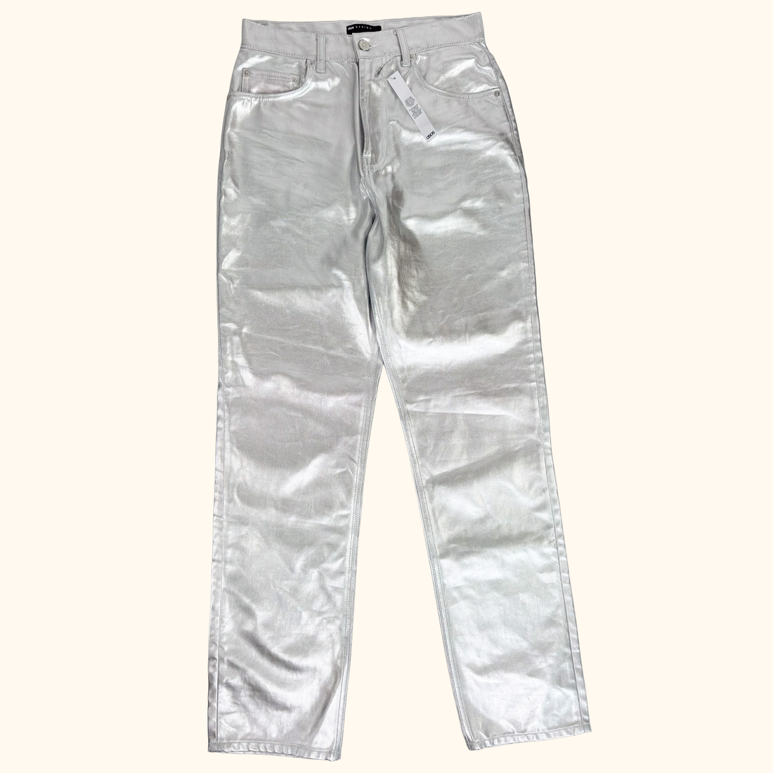 ASOS Silver Metallic Straight Leg Trousers - Size 28inch ASOS