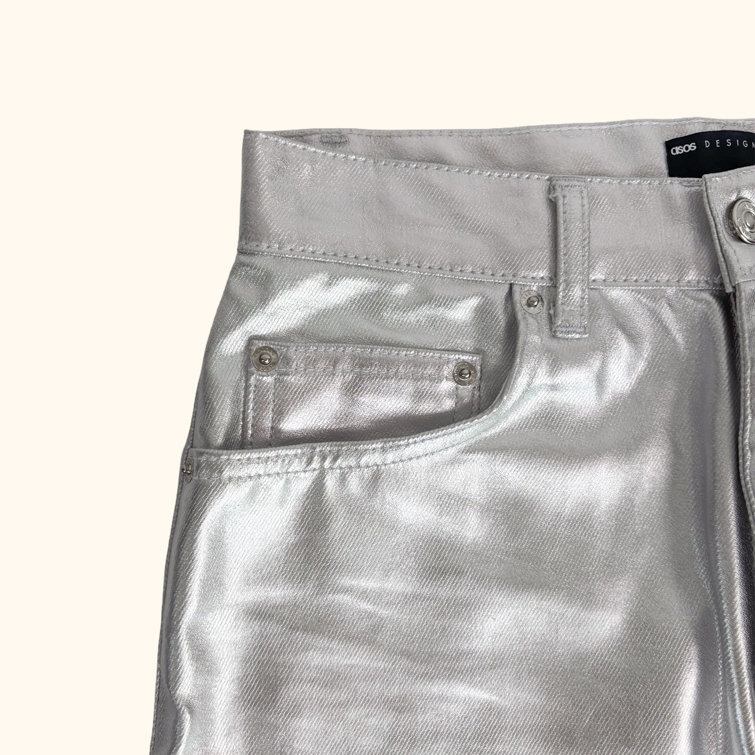 ASOS Silver Metallic Straight Leg Trousers - Size 28inch ASOS