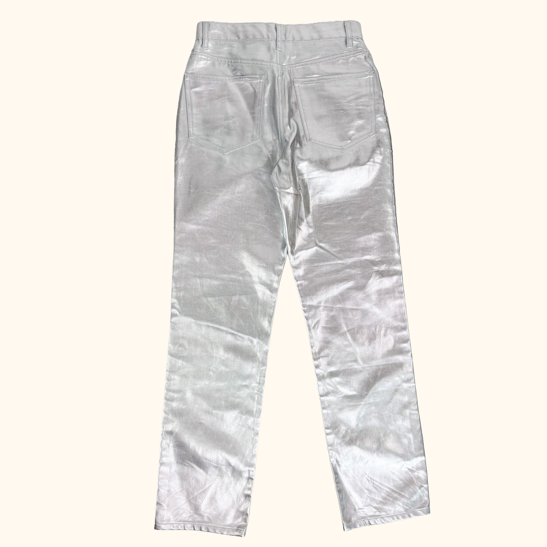 ASOS Silver Metallic Straight Leg Trousers - Size 28inch ASOS