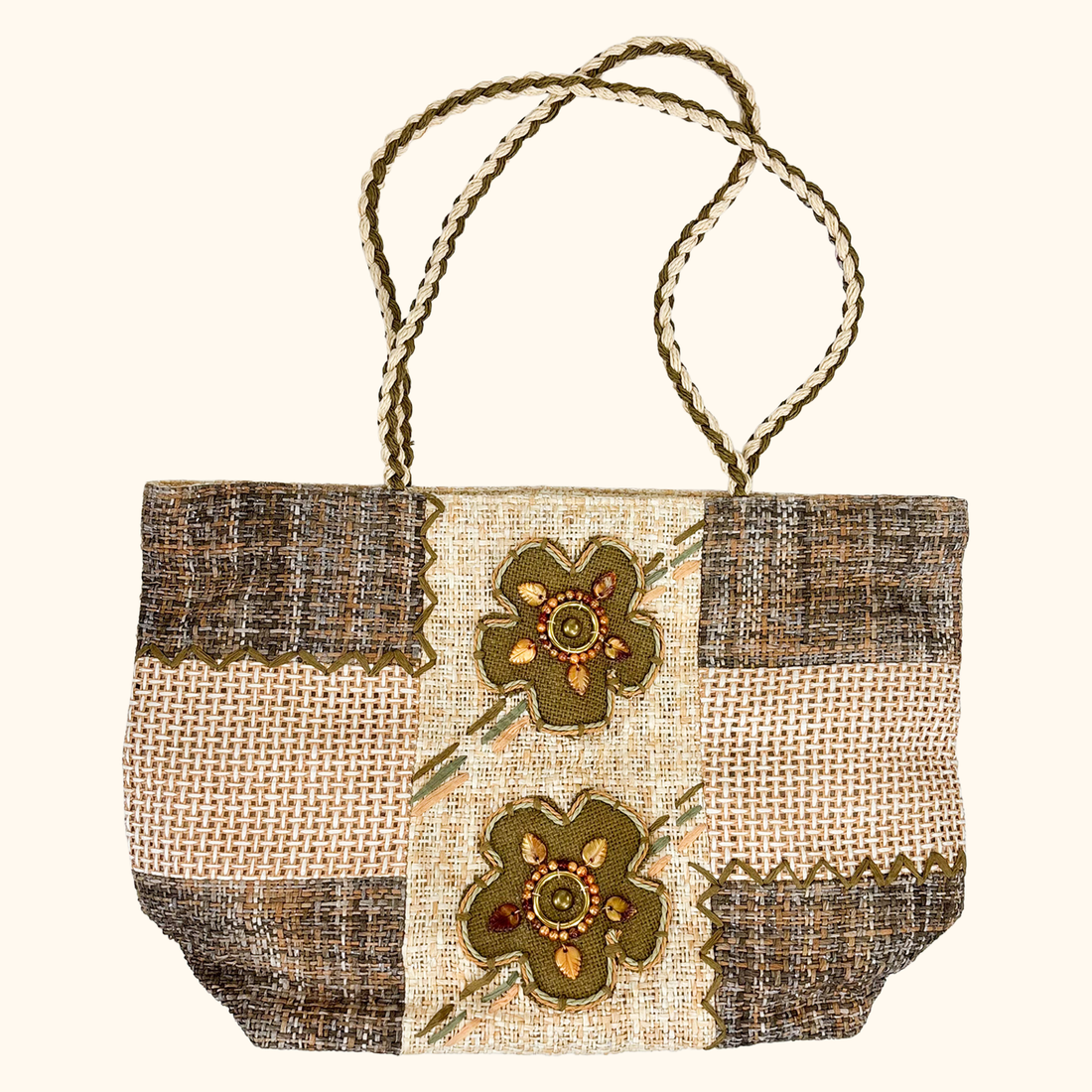 Boho Patchwork Jute Shopper Bag Sunshine Thrift