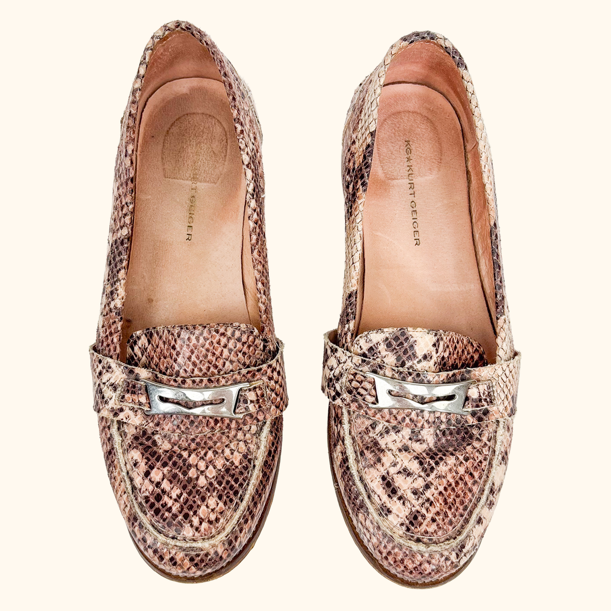 Kurt Geiger Pink Snake Loafers - Size 5