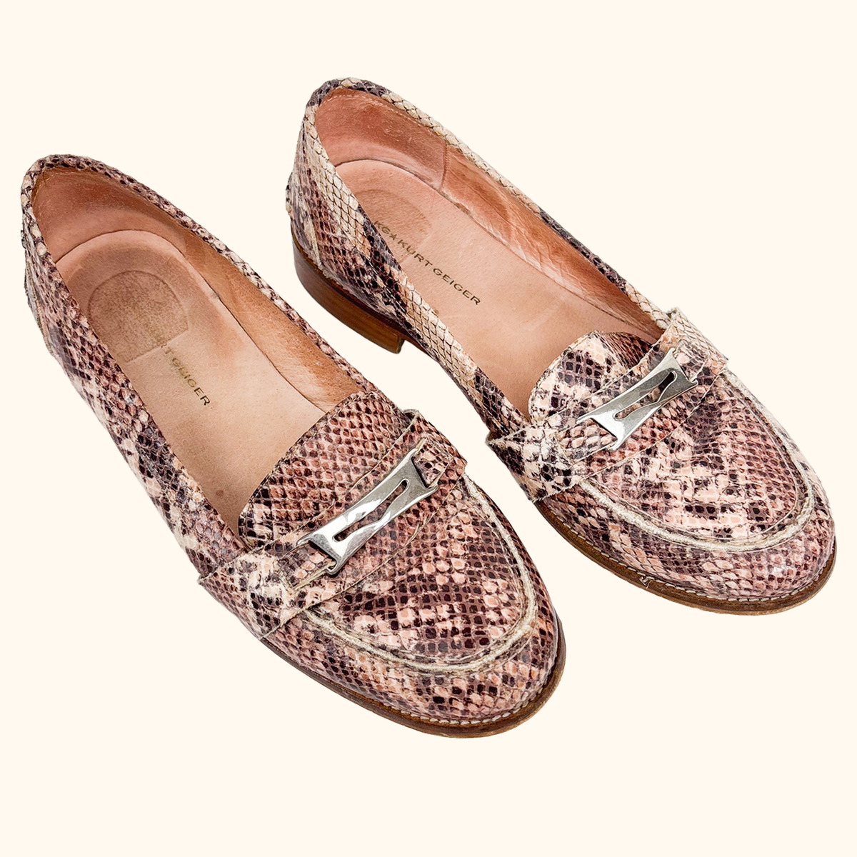 Kurt Geiger Pink Snake Loafers - Size 5