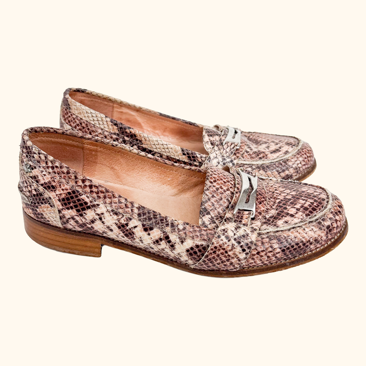 Kurt Geiger Pink Snake Loafers - Size 5