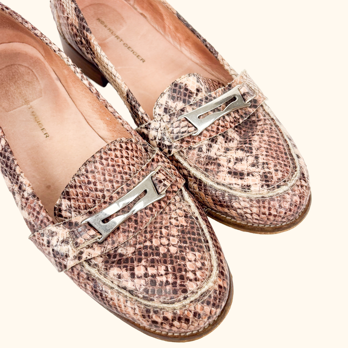 Kurt Geiger Pink Snake Loafers - Size 5