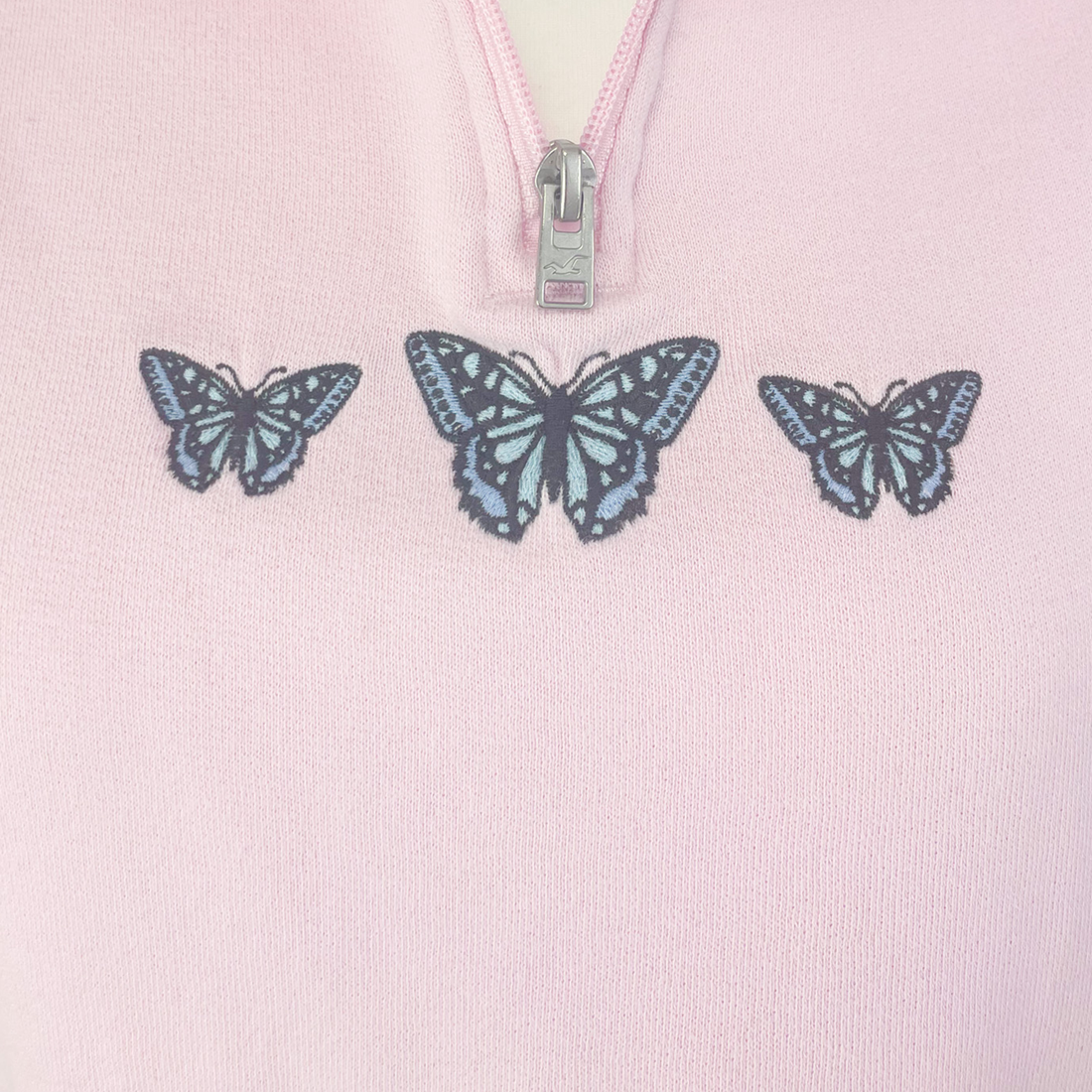 Hollister Pink Soft Butterfly Cropped Quarter Zip Sweatshirt - Size XS Hollister